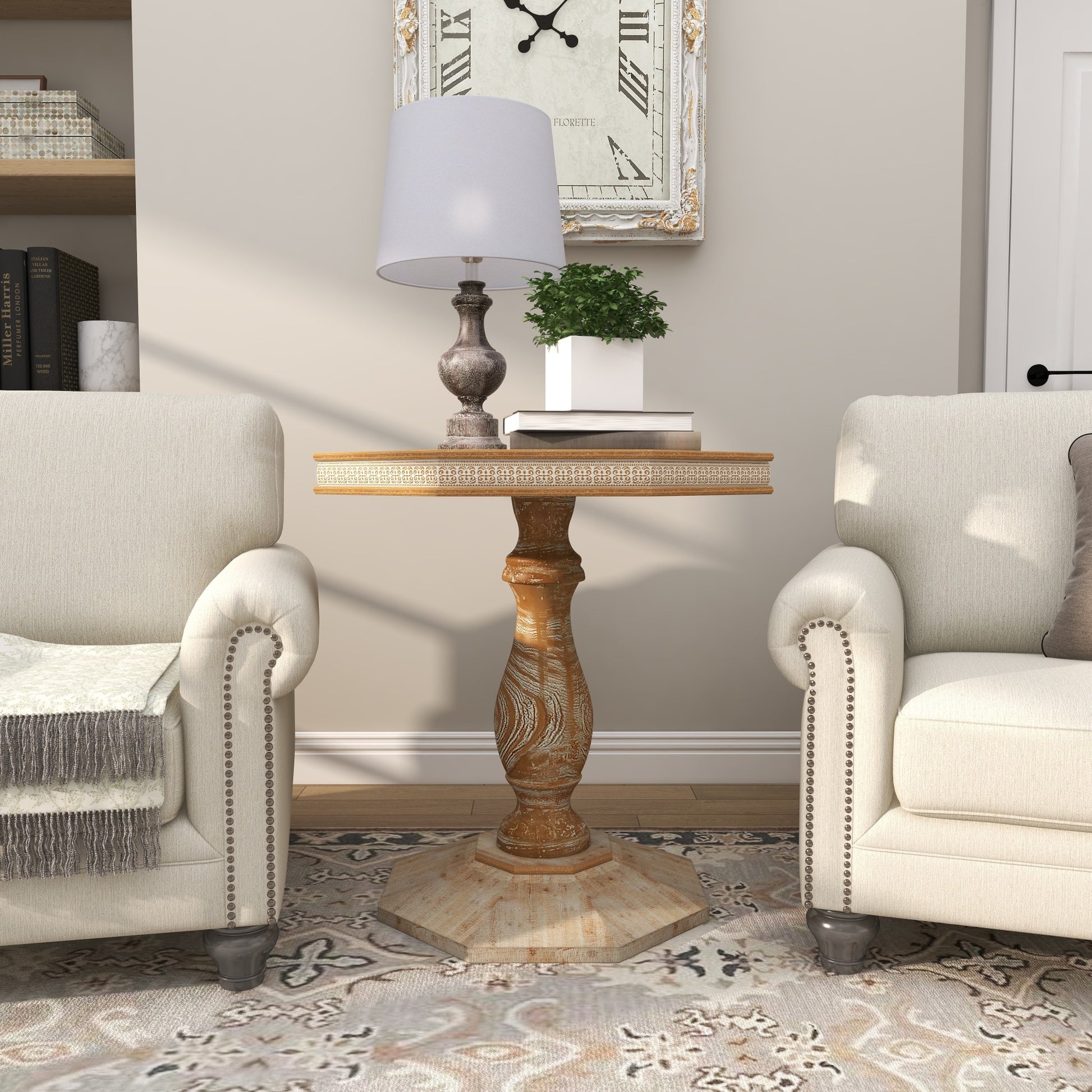 Scroll Brown Wood Handmade Intricately Carved Side End Accent Table