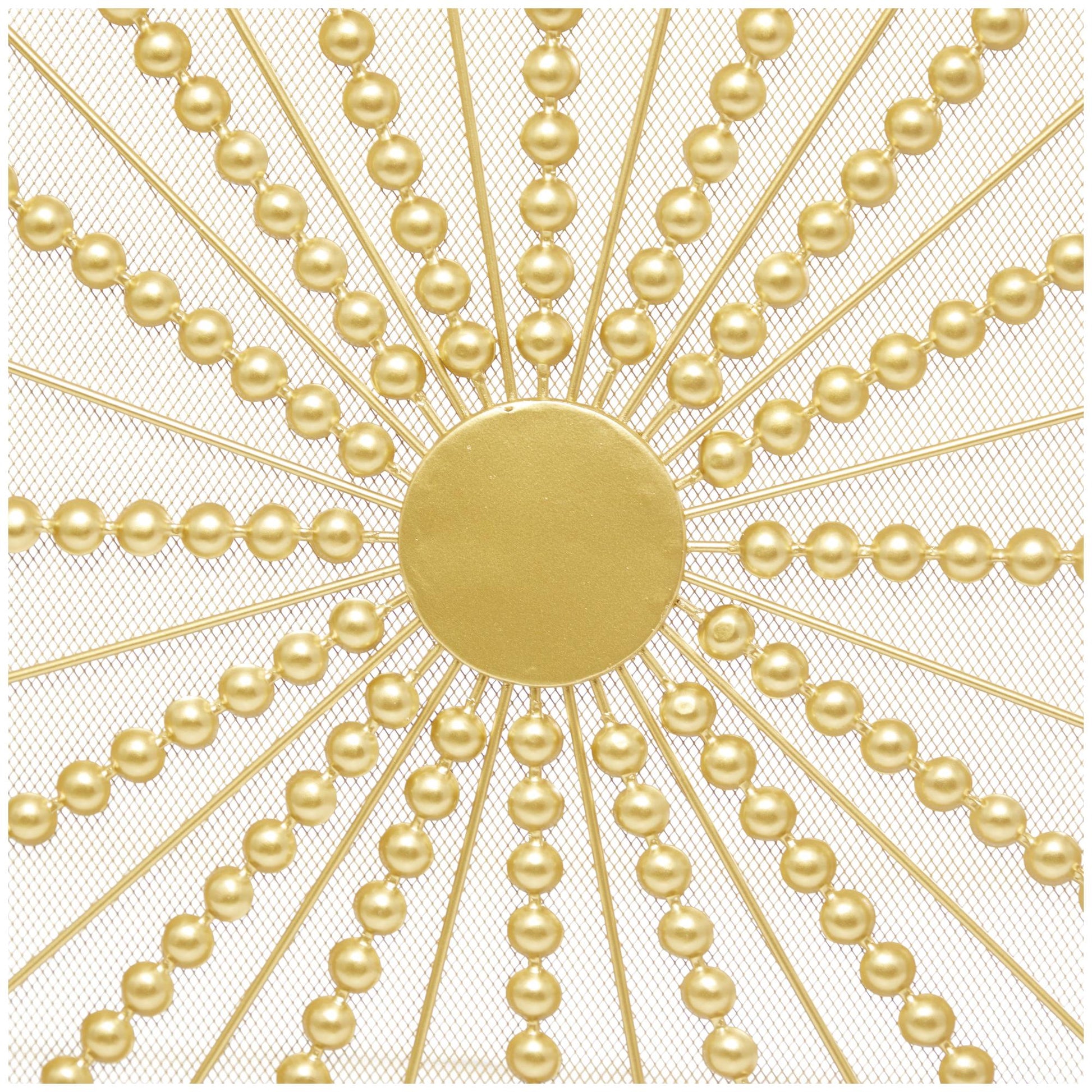Starburst Gold Metal 3 Panel Living Room Fireplace Screen with Beaded Rays