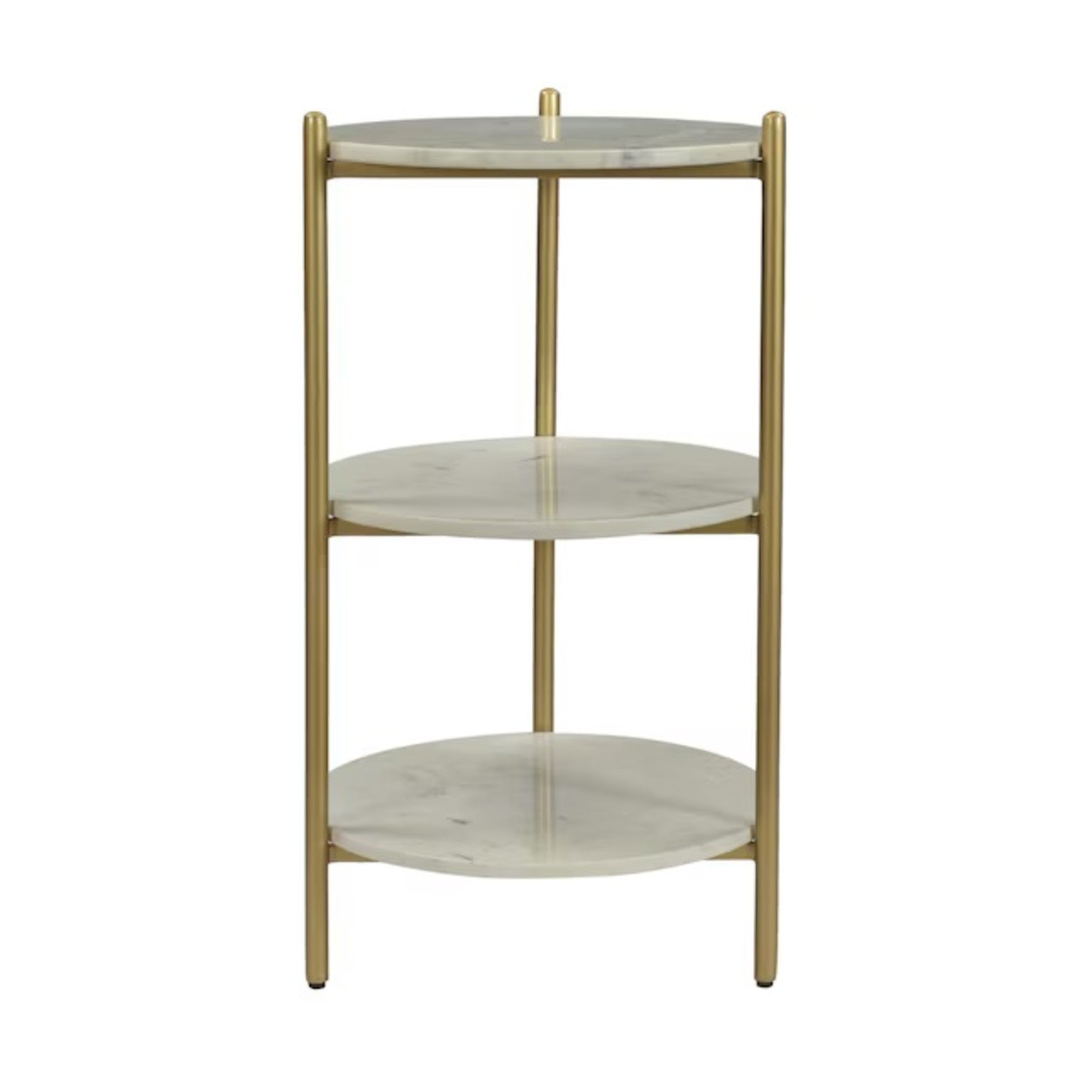 White Marble 2 Shelf Side End Accent Table with Brushed Brass Legs