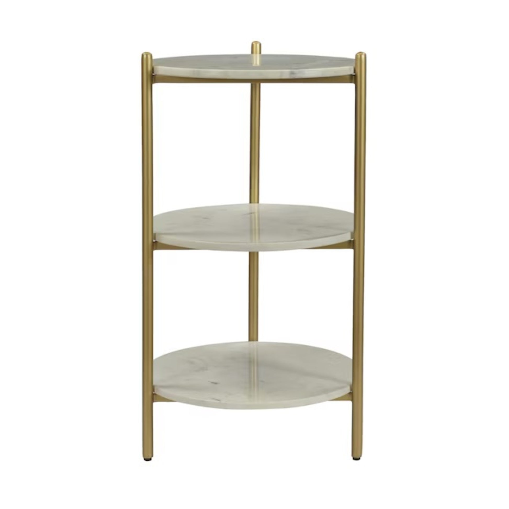 White Marble 2 Shelf Side End Accent Table with Brushed Brass Legs