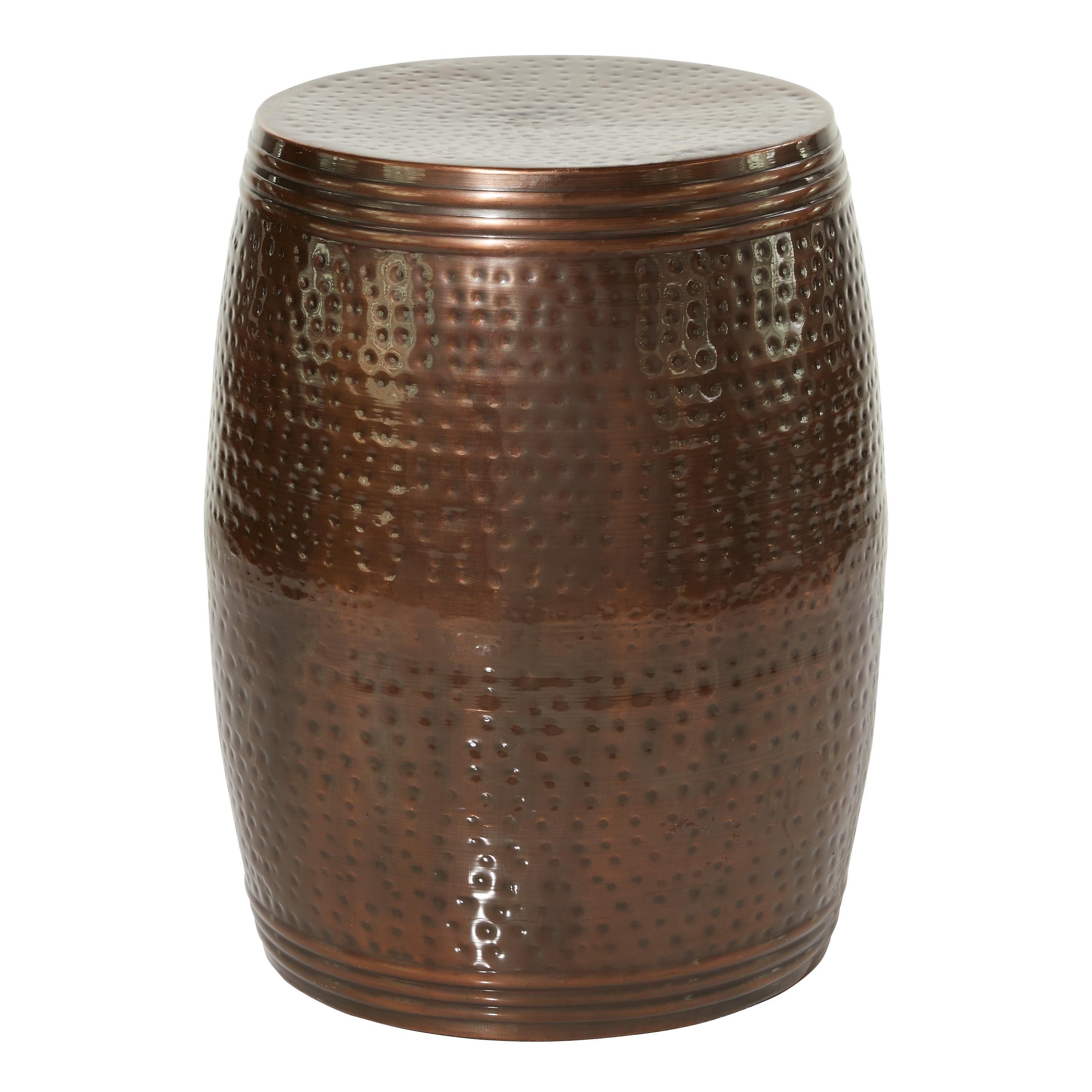 Drum Metal Handmade Side End Accent Table with Hammered Design