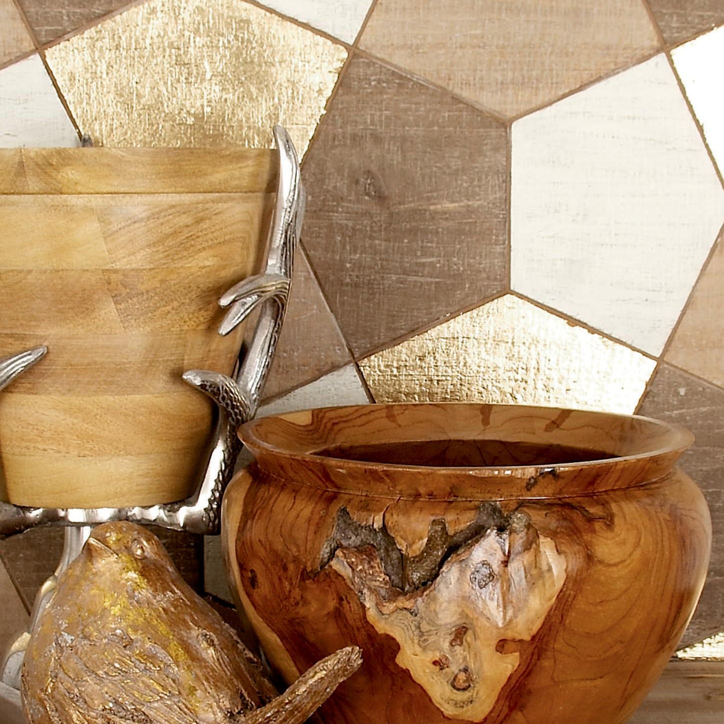 Brown Teak Wood Handmade Live Edge Free Form Large Decorative Bowl