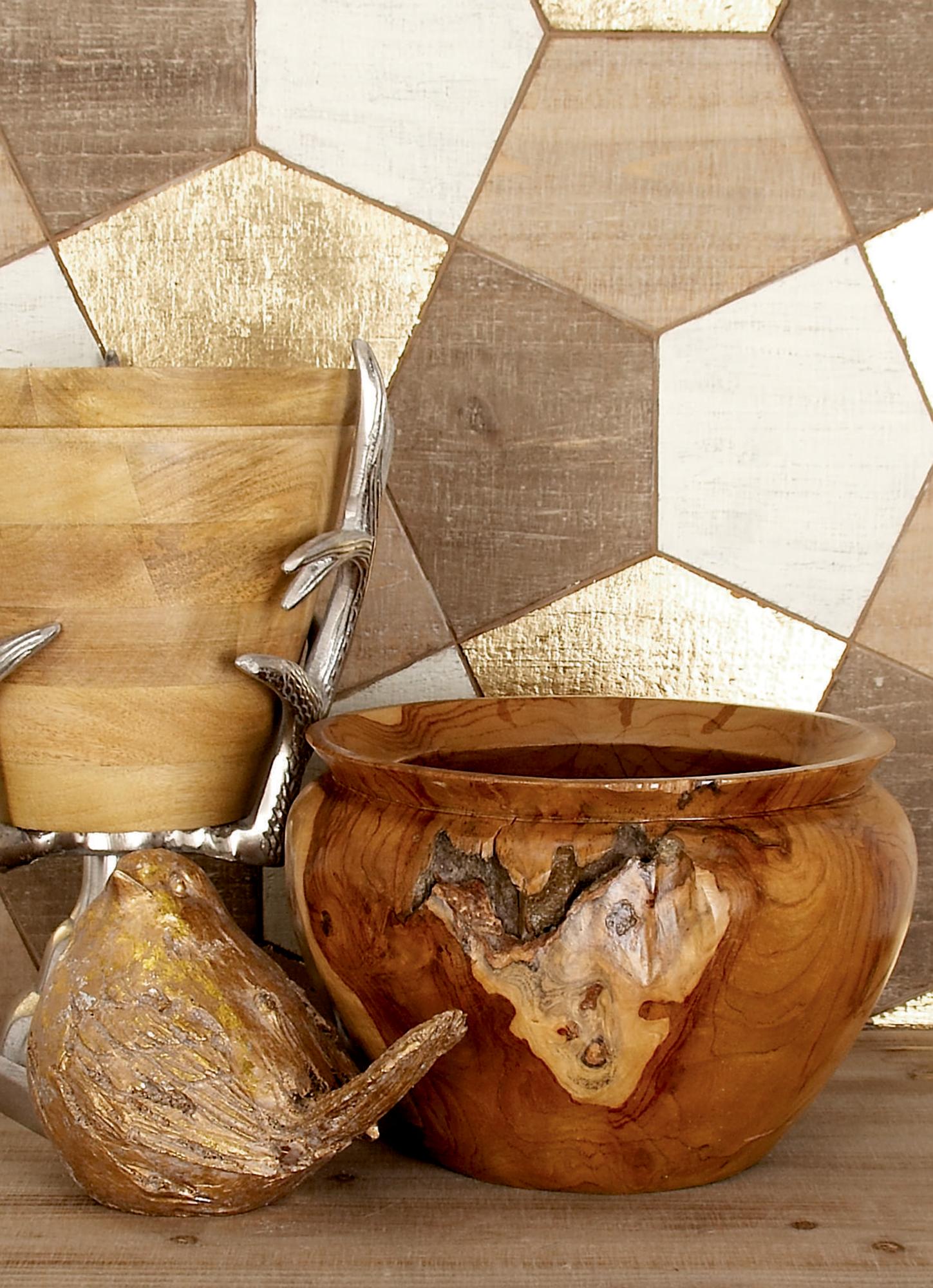 Brown Teak Wood Handmade Live Edge Free Form Large Decorative Bowl