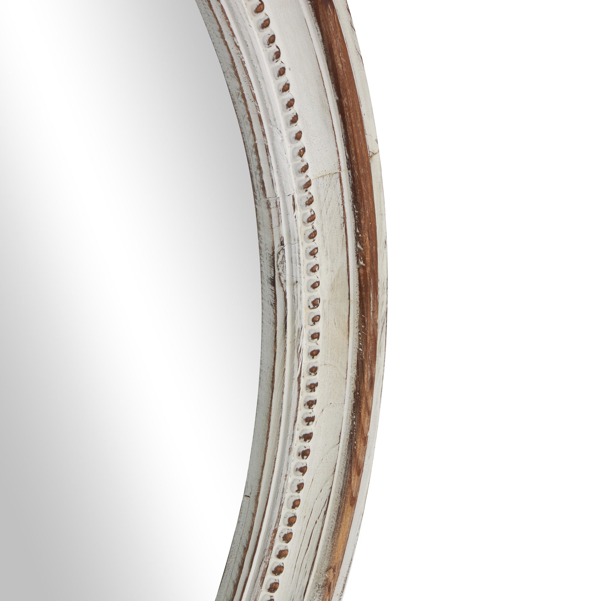 White Wood Room Wall Mirror with Bead Detailing