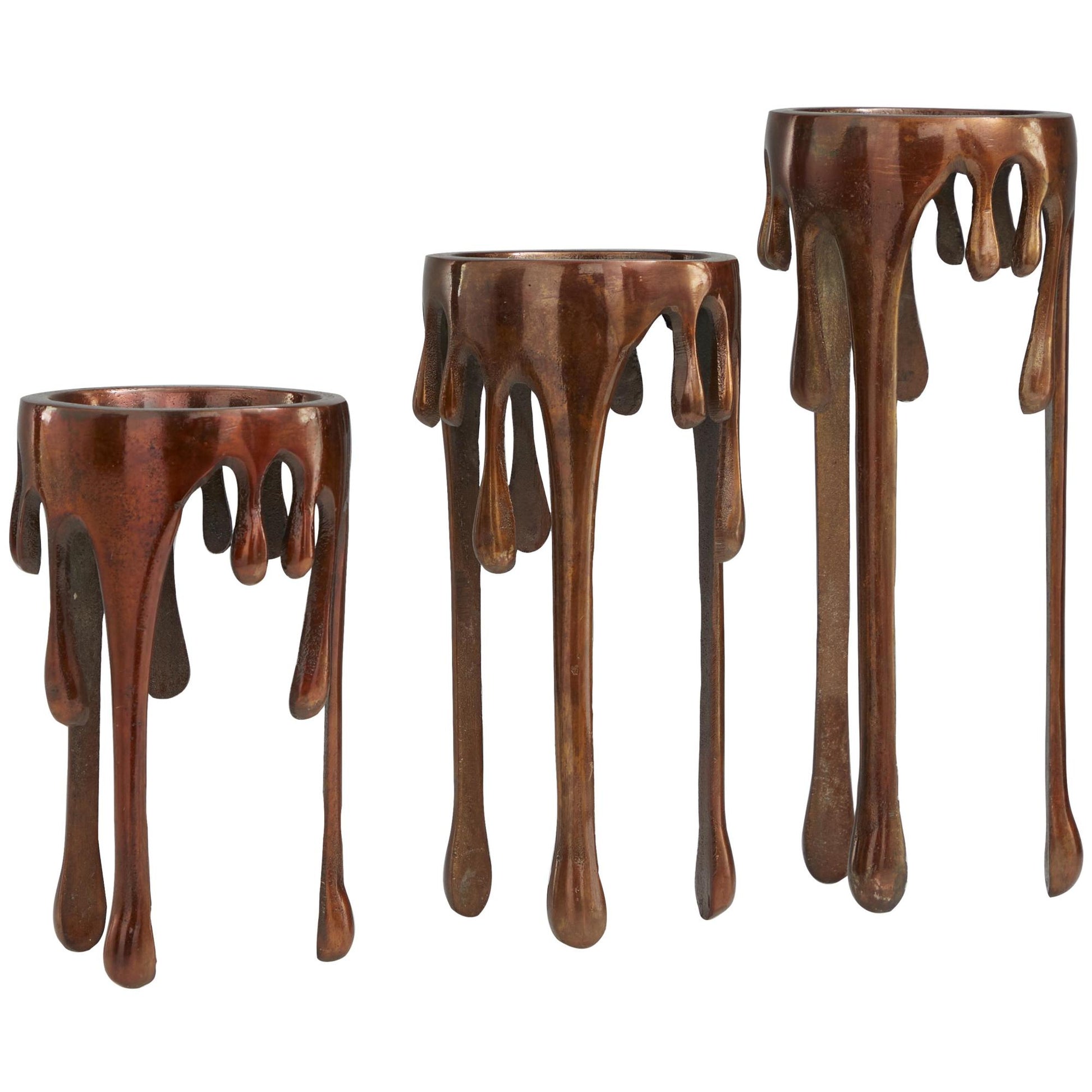 CosmoLiving by Cosmopolitan Set of 3 Abstract Aluminum Metal Drip Decorative Candle Holder with Melting Designed Legs