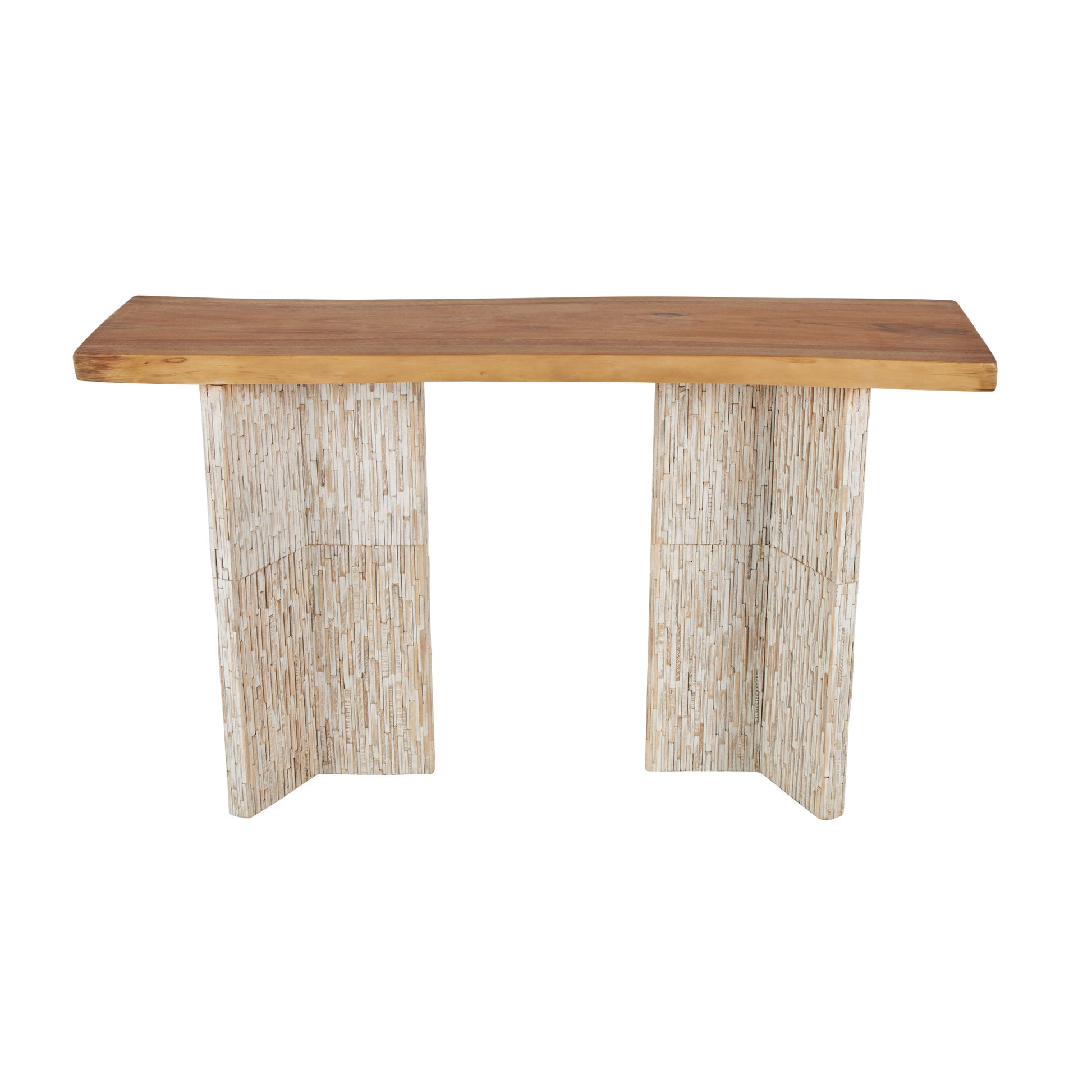 Brown Teak Wood Handmade Rectangular Living Room Console Table with Envi Slat Legs