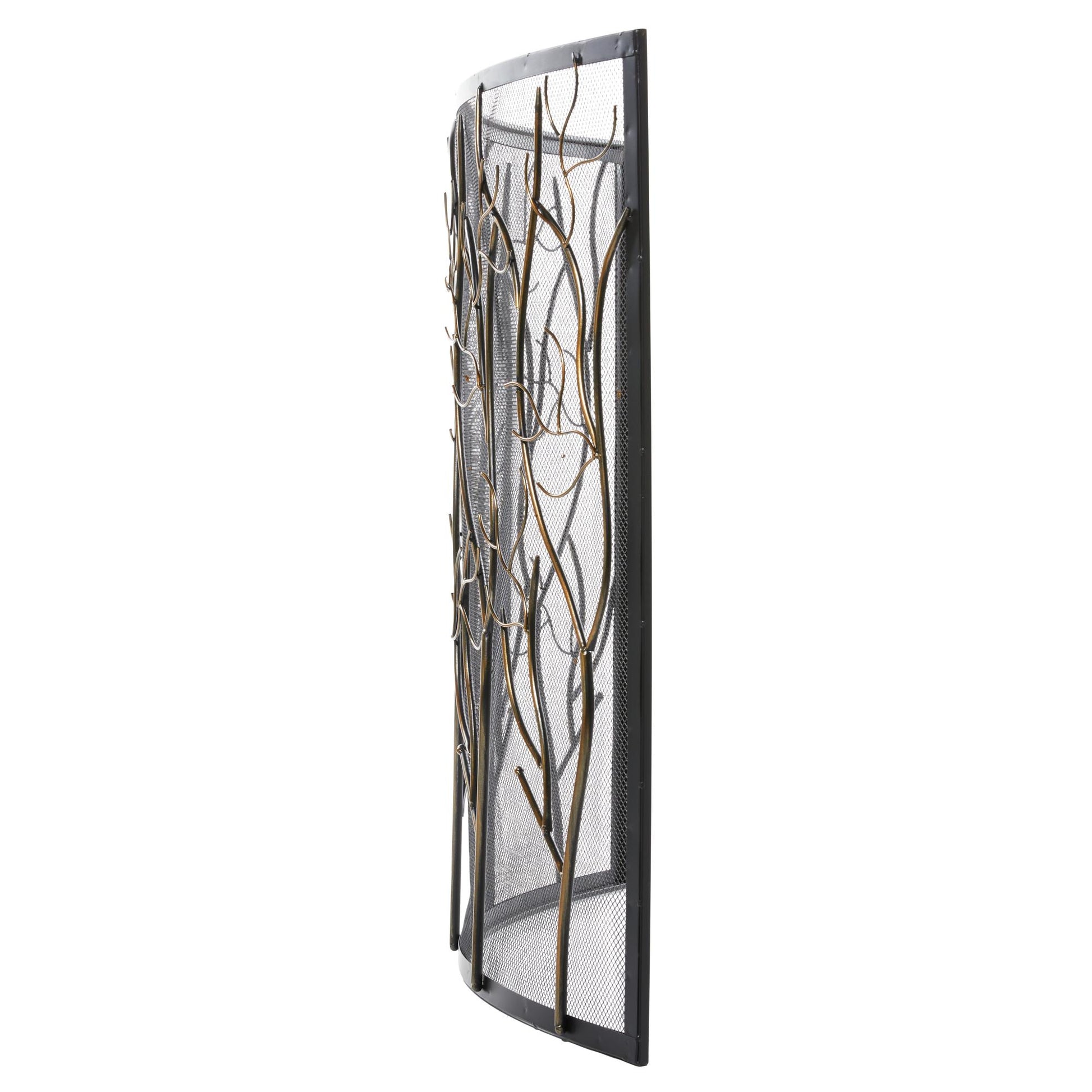 Tree Brass Metal Branch Single Panel Living Room Fireplace Screen with Mesh Netting