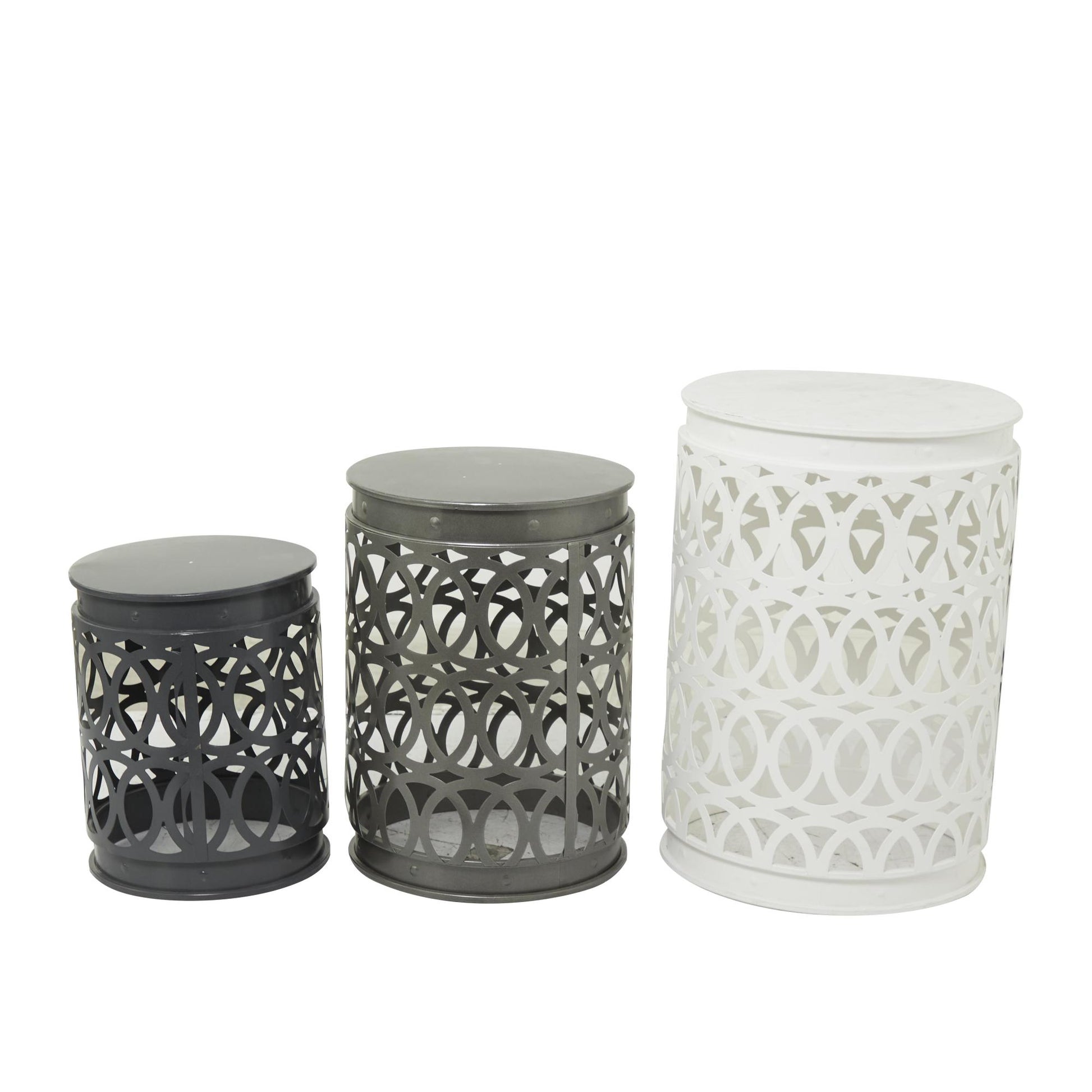 Set of 3 Metal Indoor Outdoor Nesting Side End Accent Table with Carved Trellis Design Set of 3 22", 18", 15"H