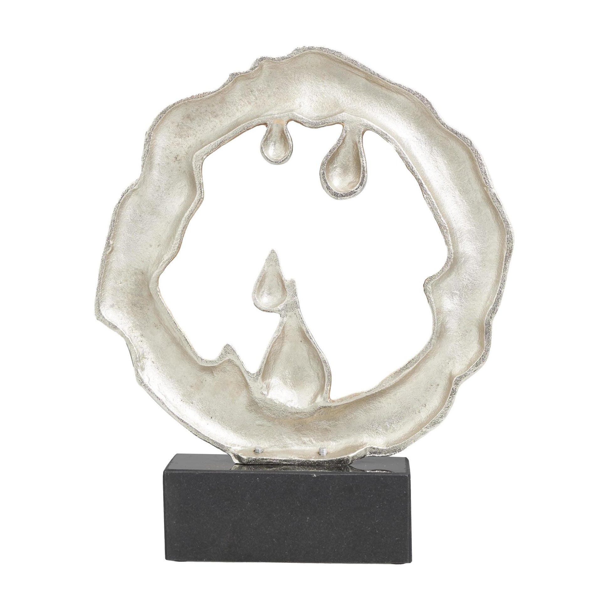 Abstract Silver Aluminum Metal Decorative Sculpture with Marble Base