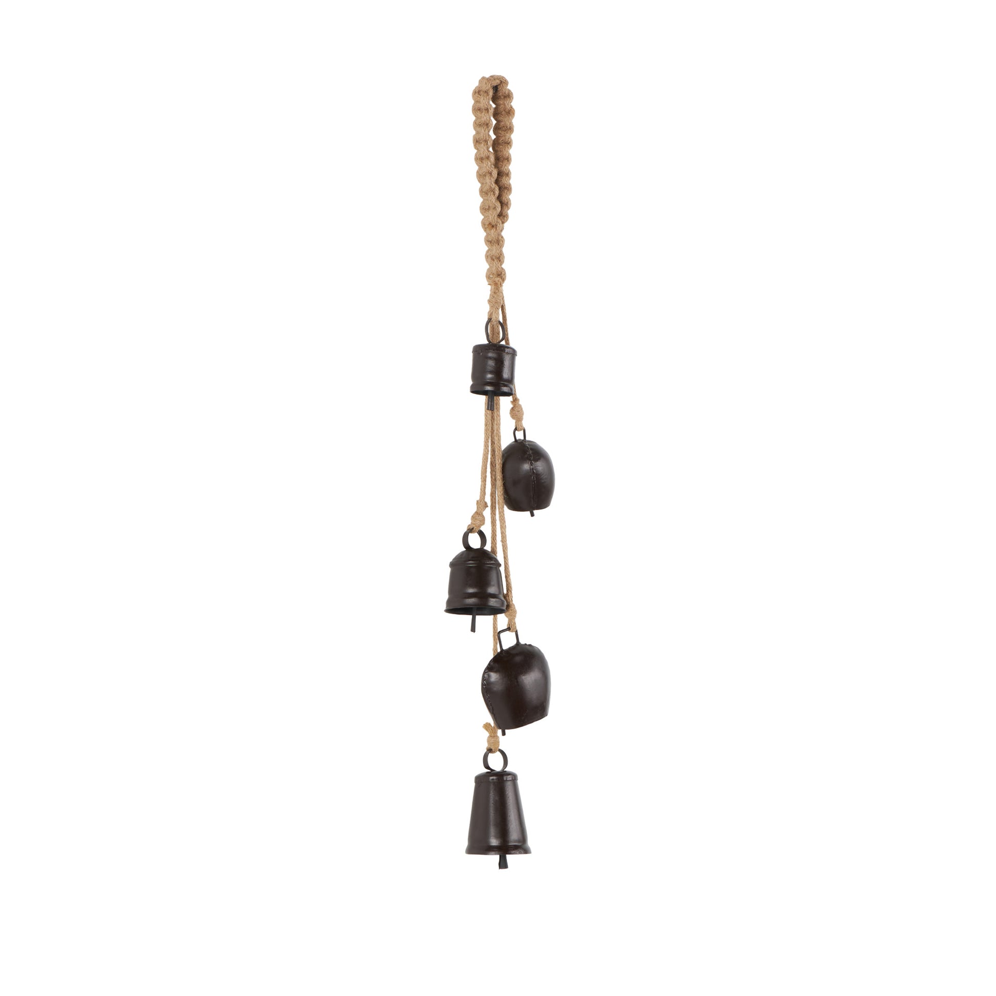 Metal Cascading Cluster Indoor Outdoor Decorative Cow Bells with Jute Hanging Rope