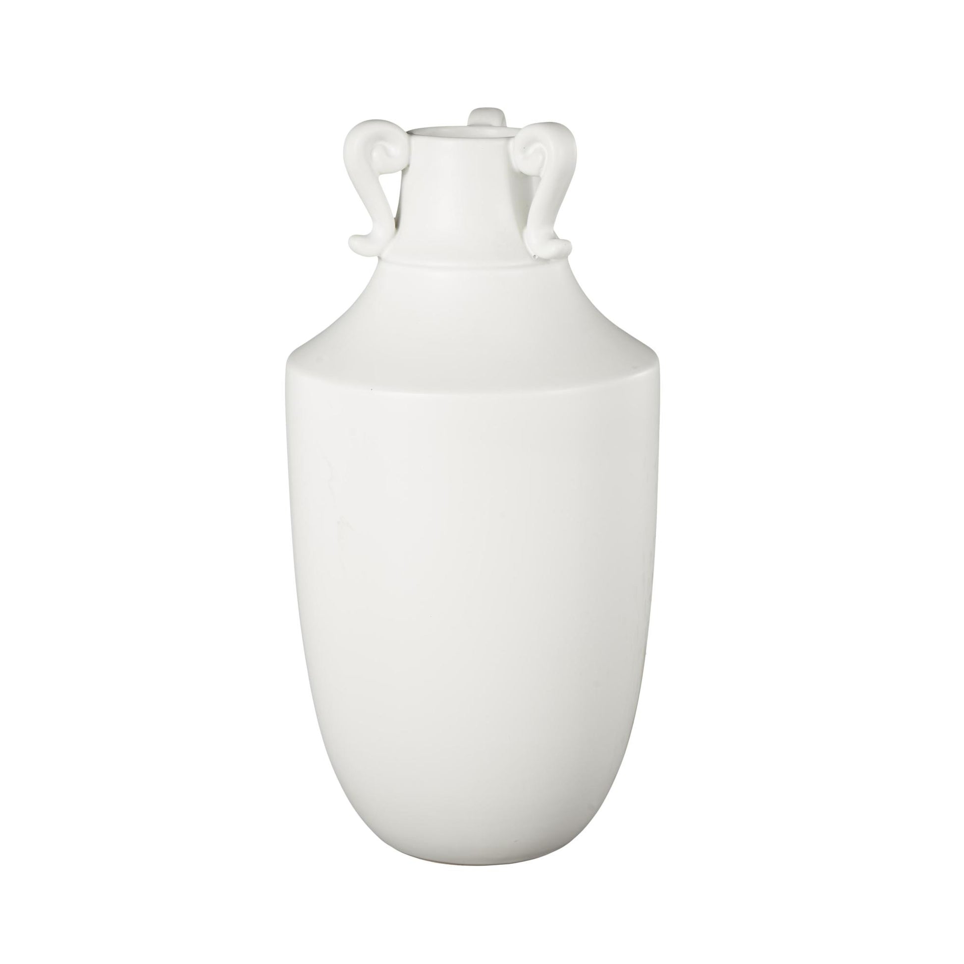 Scroll White Ceramic Sleek Amphora Decorative Vase with Handles