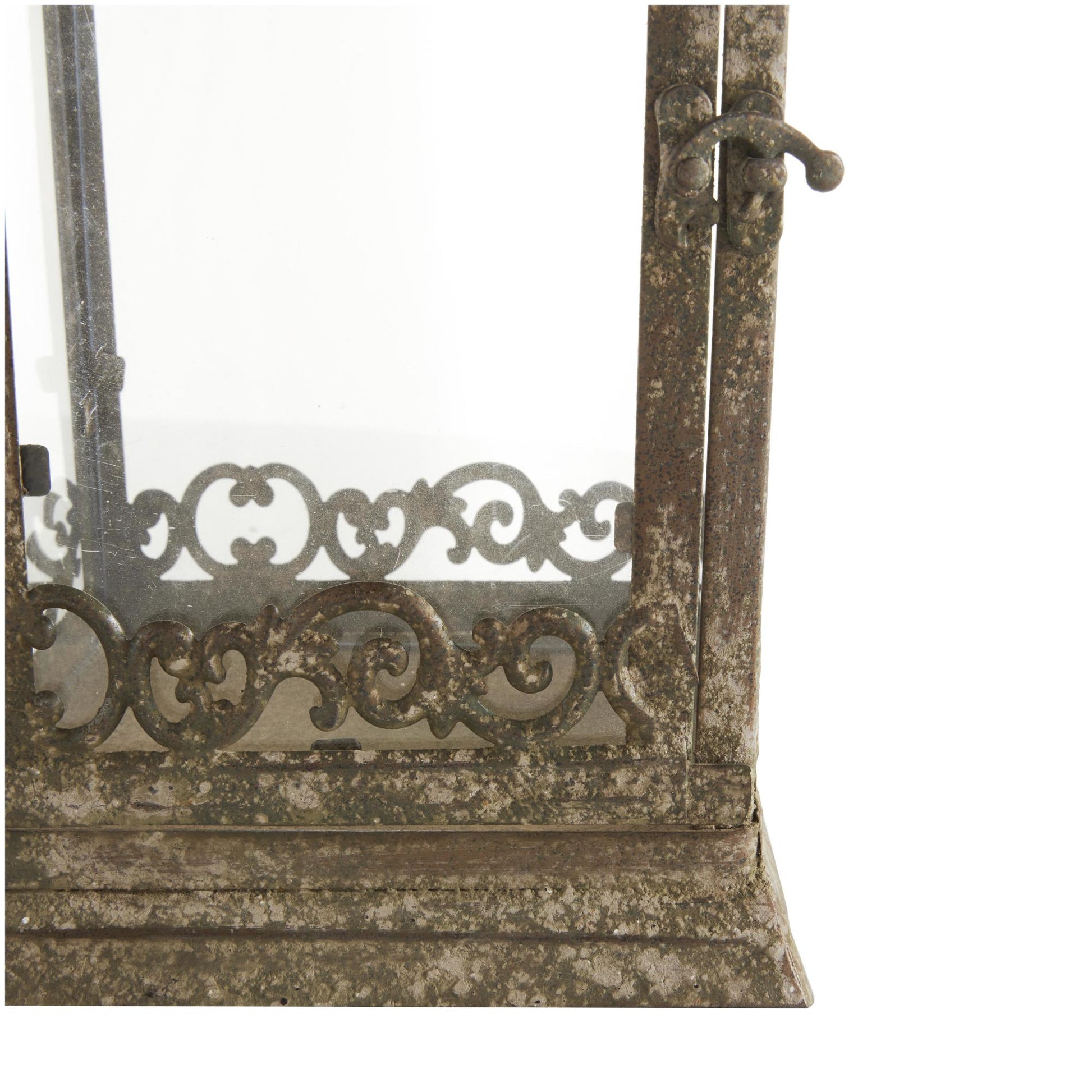 Set of 2 Scroll Brown Metal Distressed Vintage Inspired Indoor Outdoor Candle Lantern