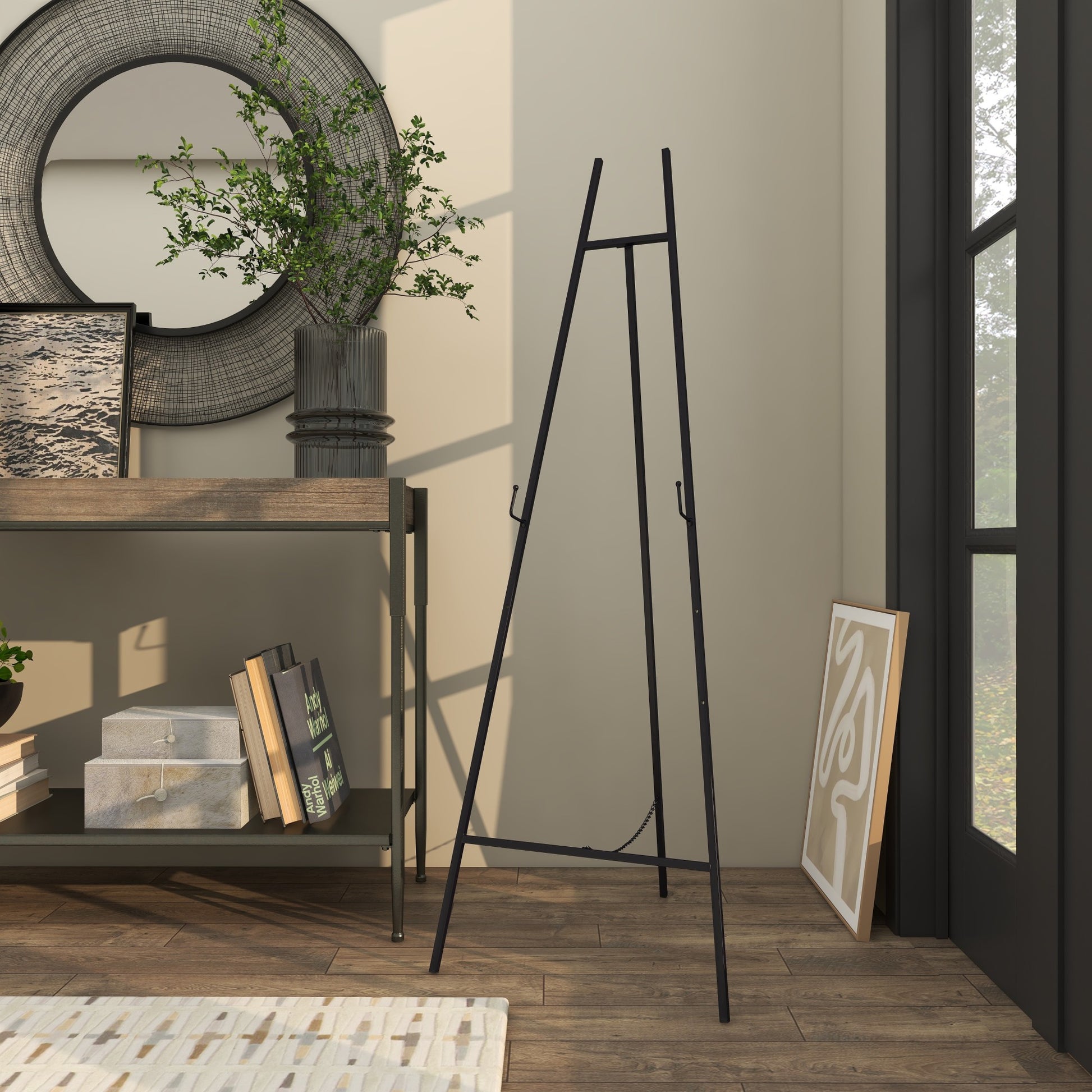 Metal Tall Minimalistic Adjustable Floor 3 Tier Display Easel with Chain Support 20" x 18" x 56"