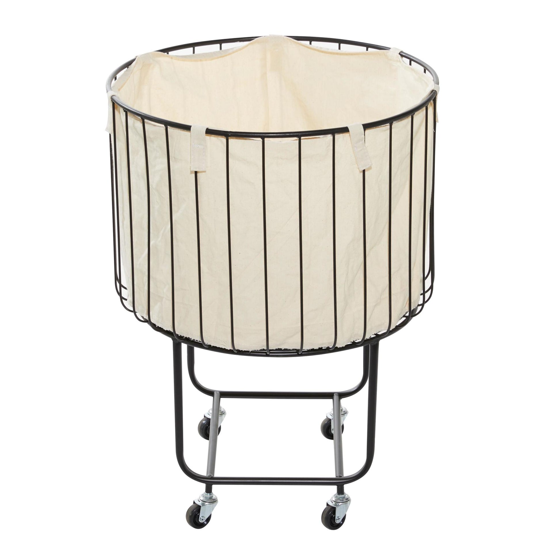 Black Metal Deep Set Wire Basket Mobile Storage Cart with Wheels