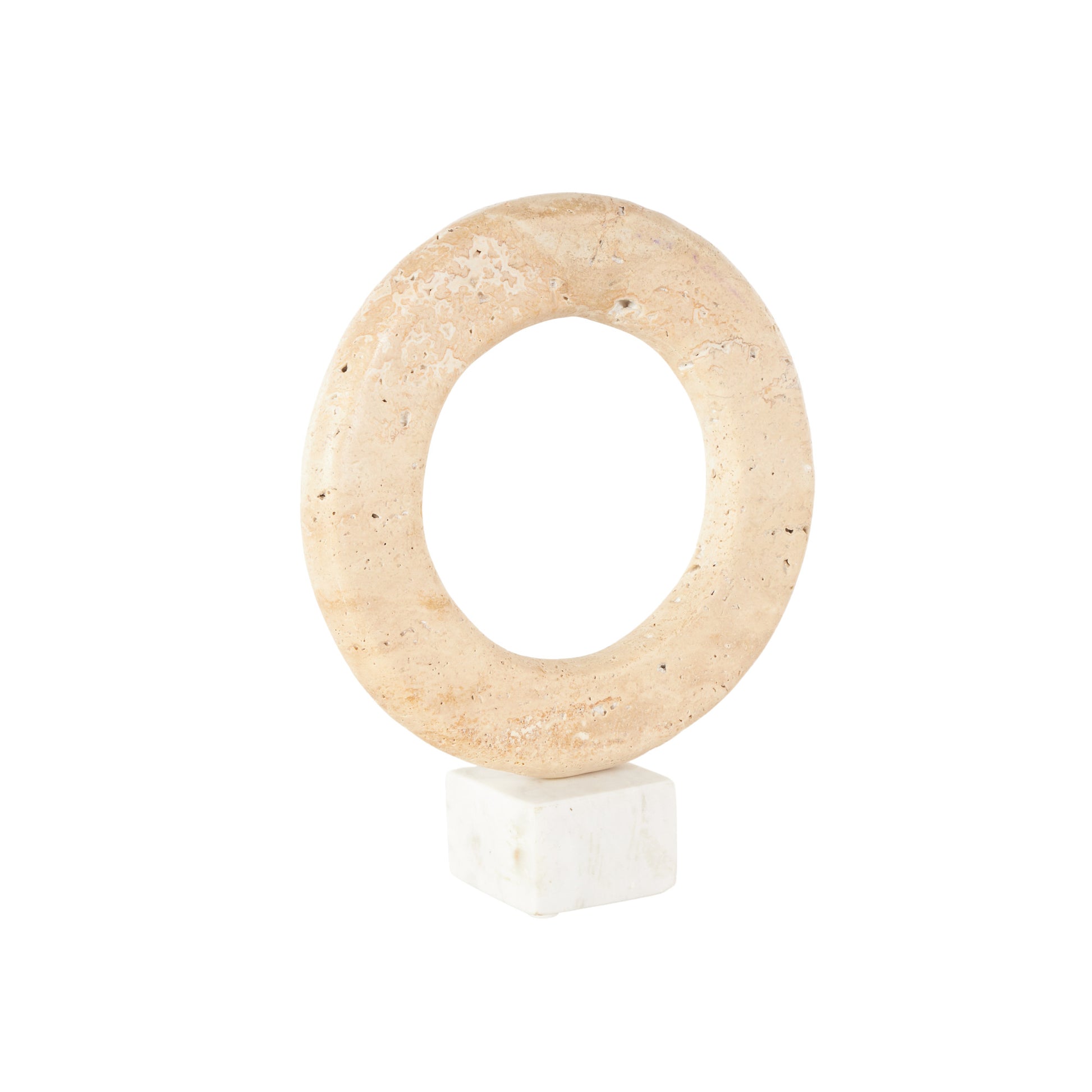 Abstract Cream Marble Ring Decorative Sculpture with White Base