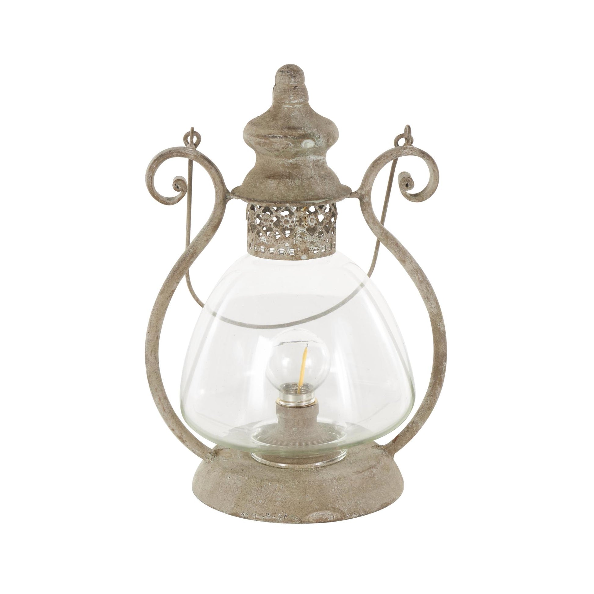 Scroll Bronze Metal Decorative Indoor Outdoor Candle Lantern with Arched Handle