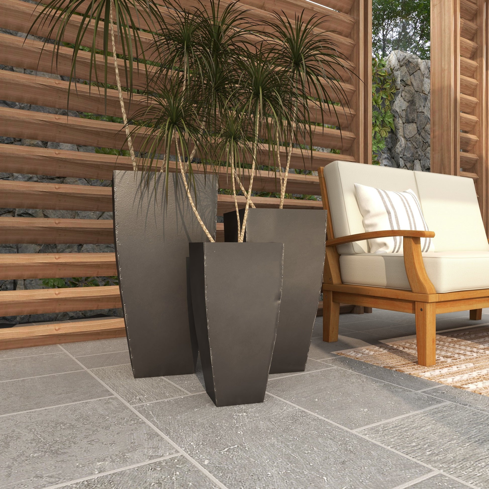 Set of 3 Metal Light Weight Indoor Outdoor Planter with Tapered Base
