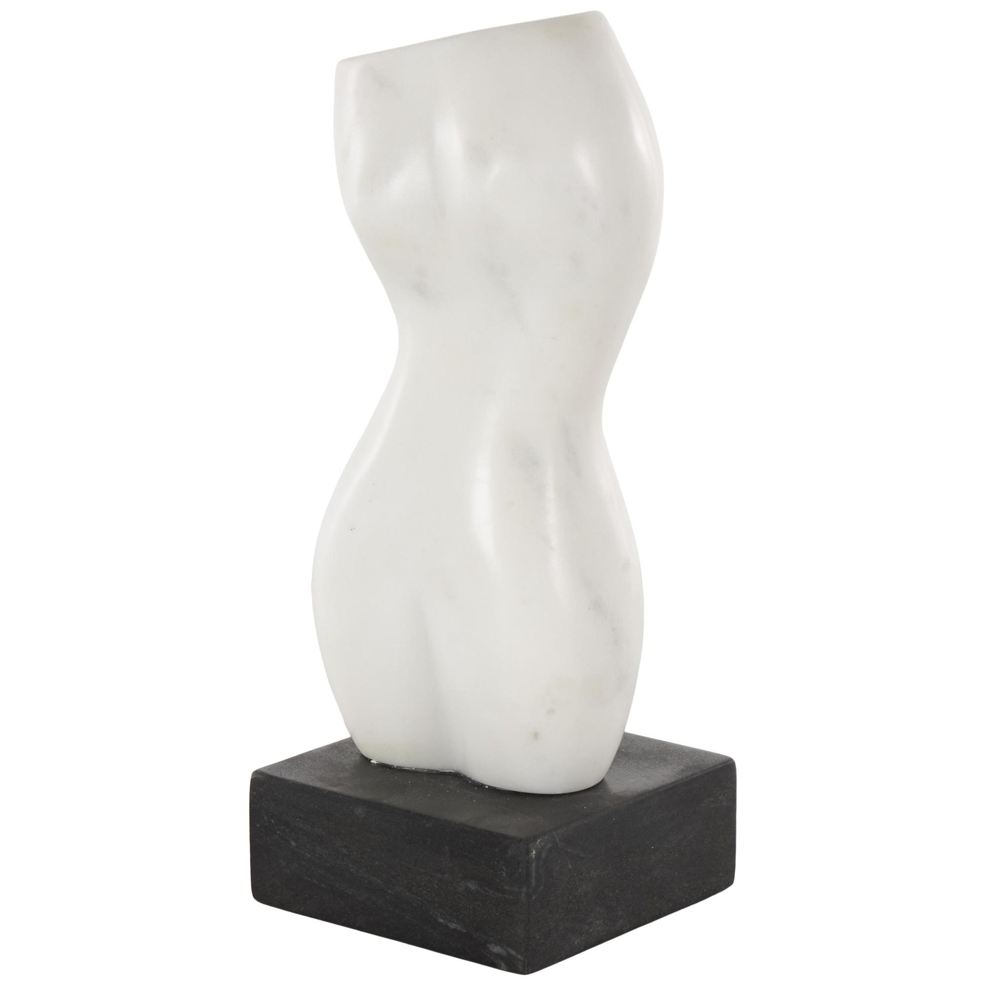 Woman White Marble Abstract Female Form Decorative Sculpture with Black Block Base
