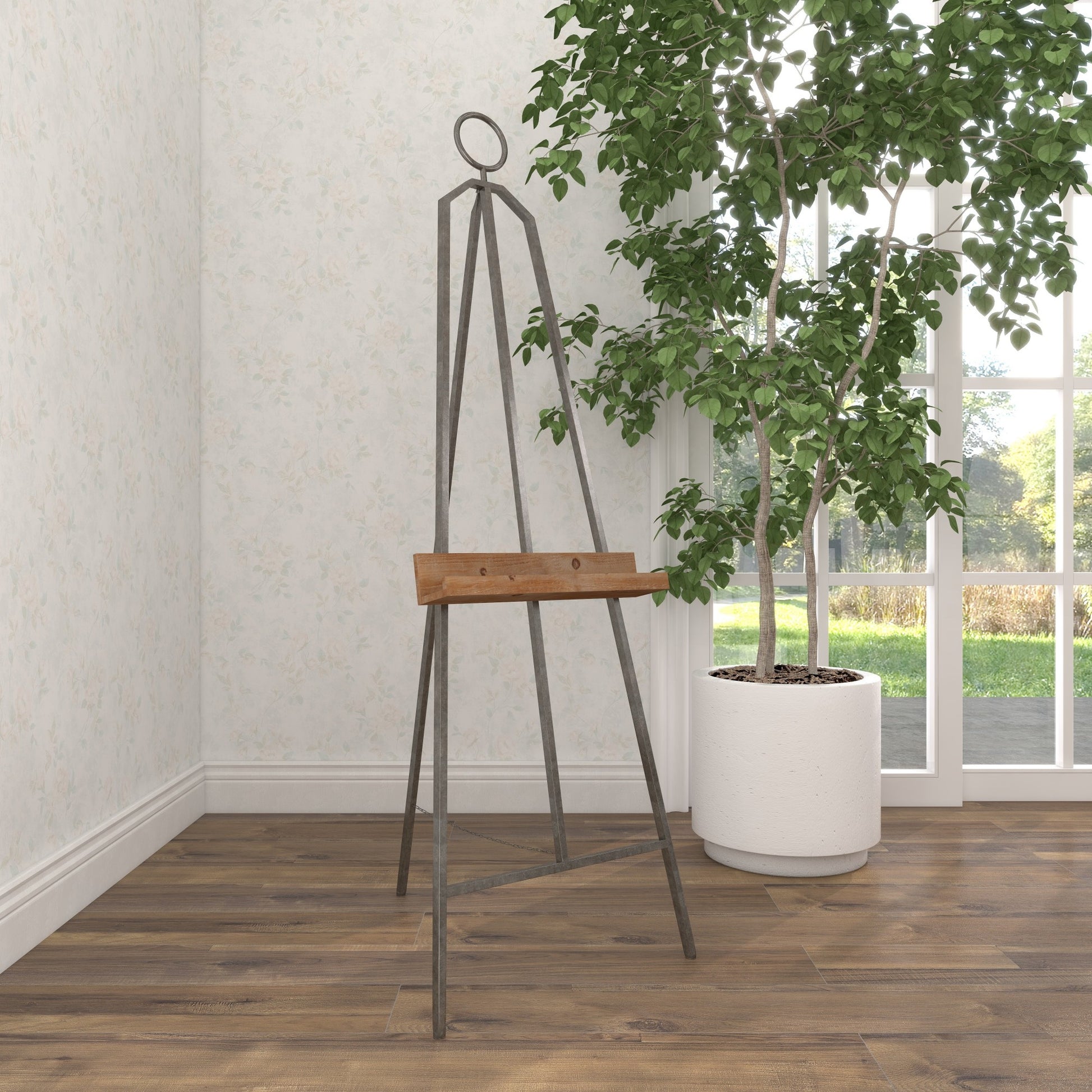 Black Metal Large Adjustable Display Easel with Chain Support and Wood Tray