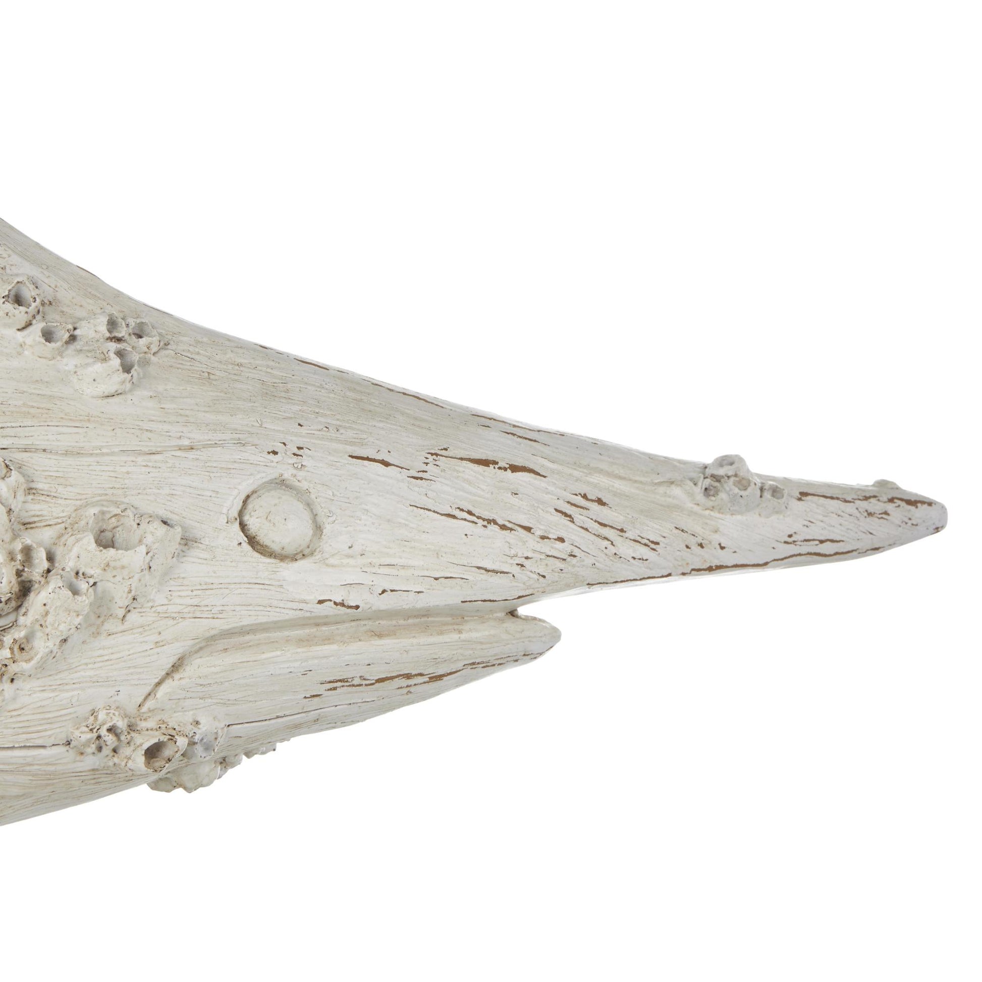 Fish Cream Polystone Textured Decorative Sculpture with Brown Distressing and Black Metal Stand