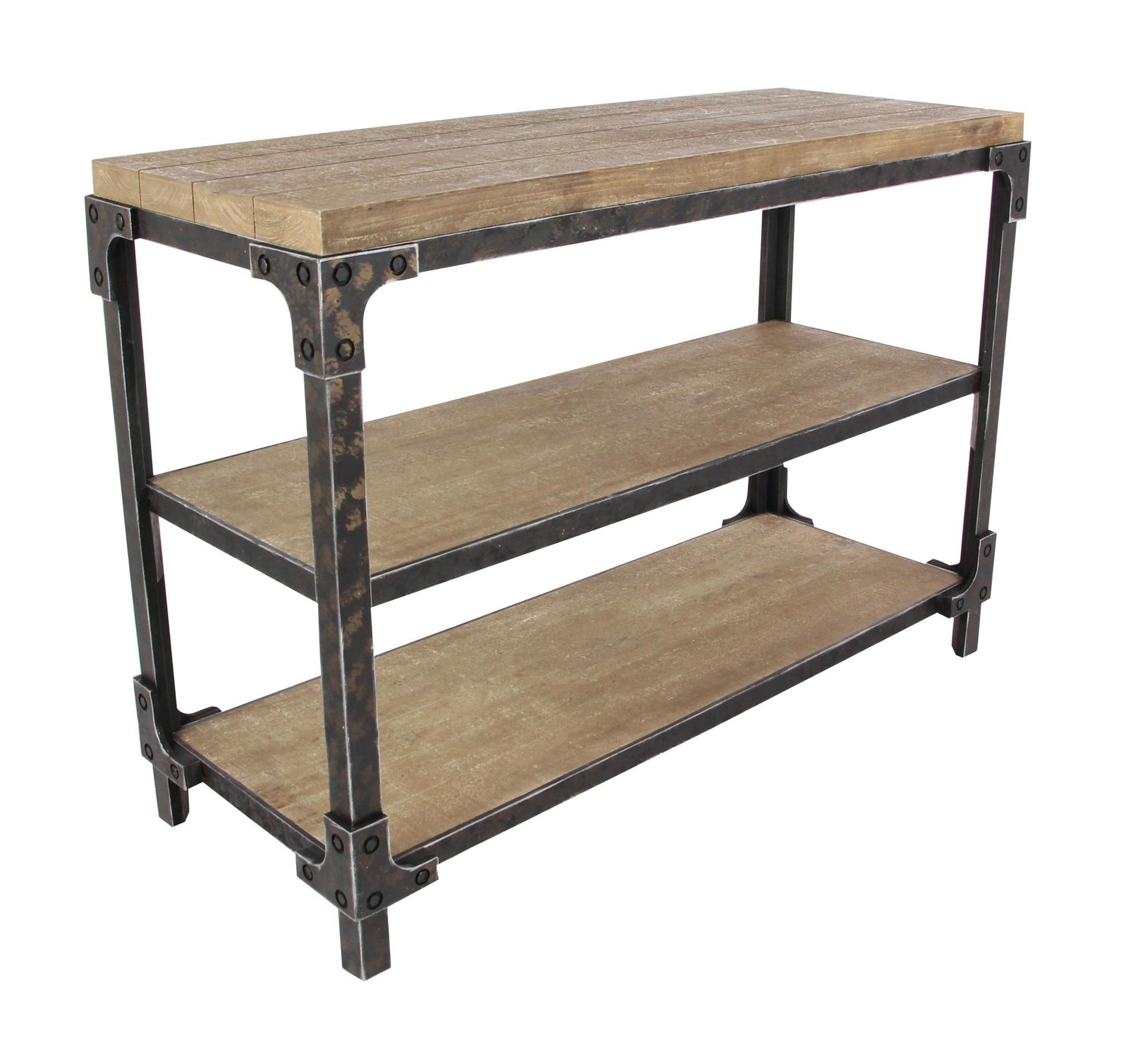 Brown Wood 2 Shelf Living Room Console Table
