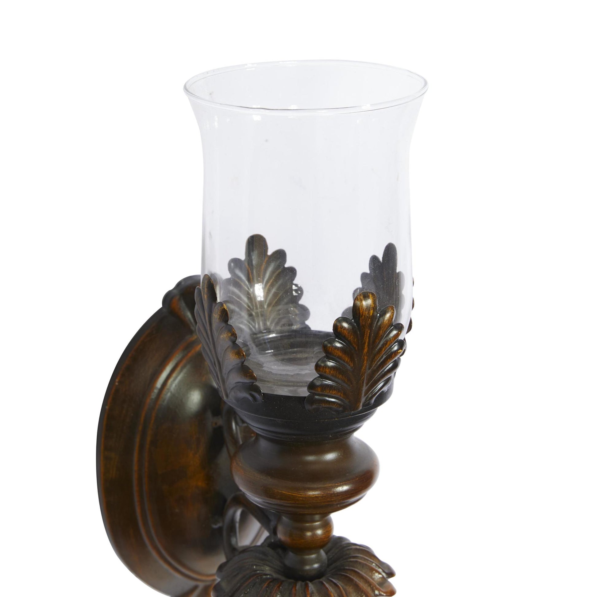 Leaf Brown Metal Candle Indoor Outdoor Wall Sconce with Twisted Base