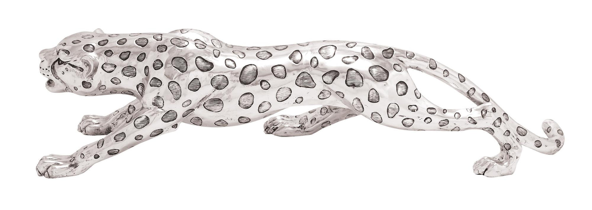 Leopard Silver Polystone Decorative Sculpture