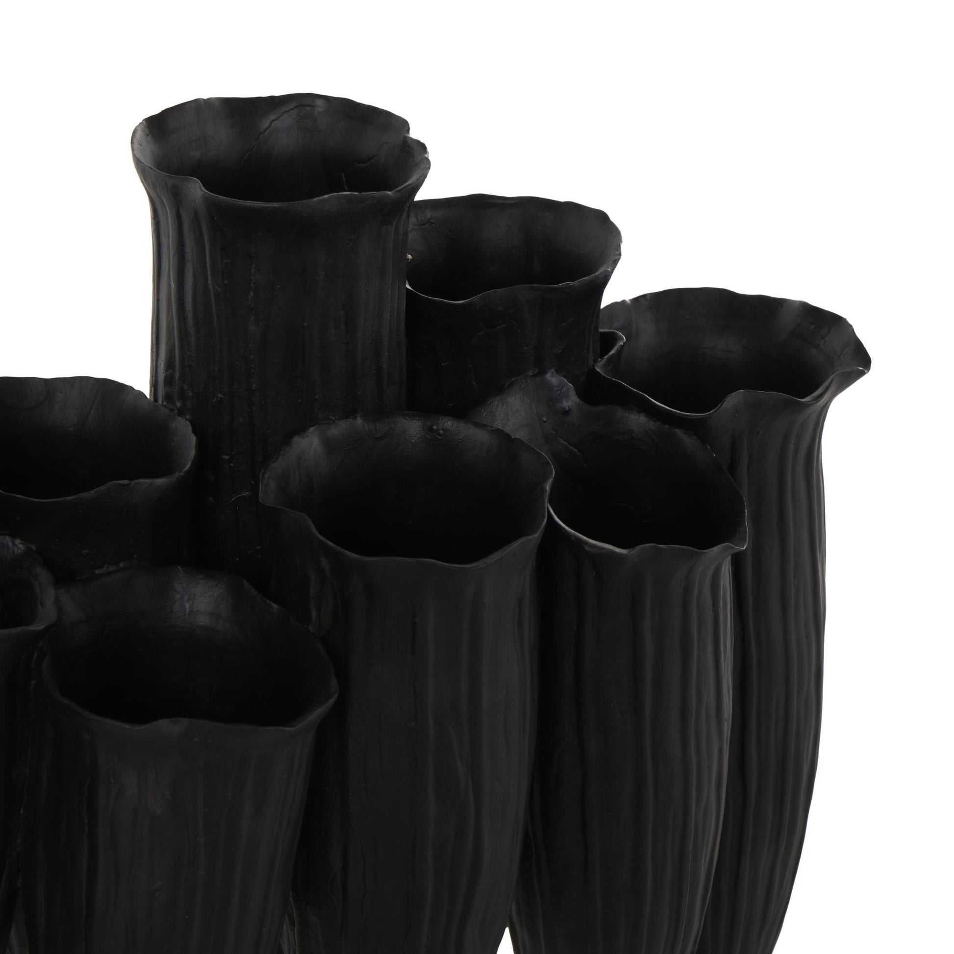 Abstract Ceramic Floral Inspired Decorative Vase with Linear Grooves and 10 Openings