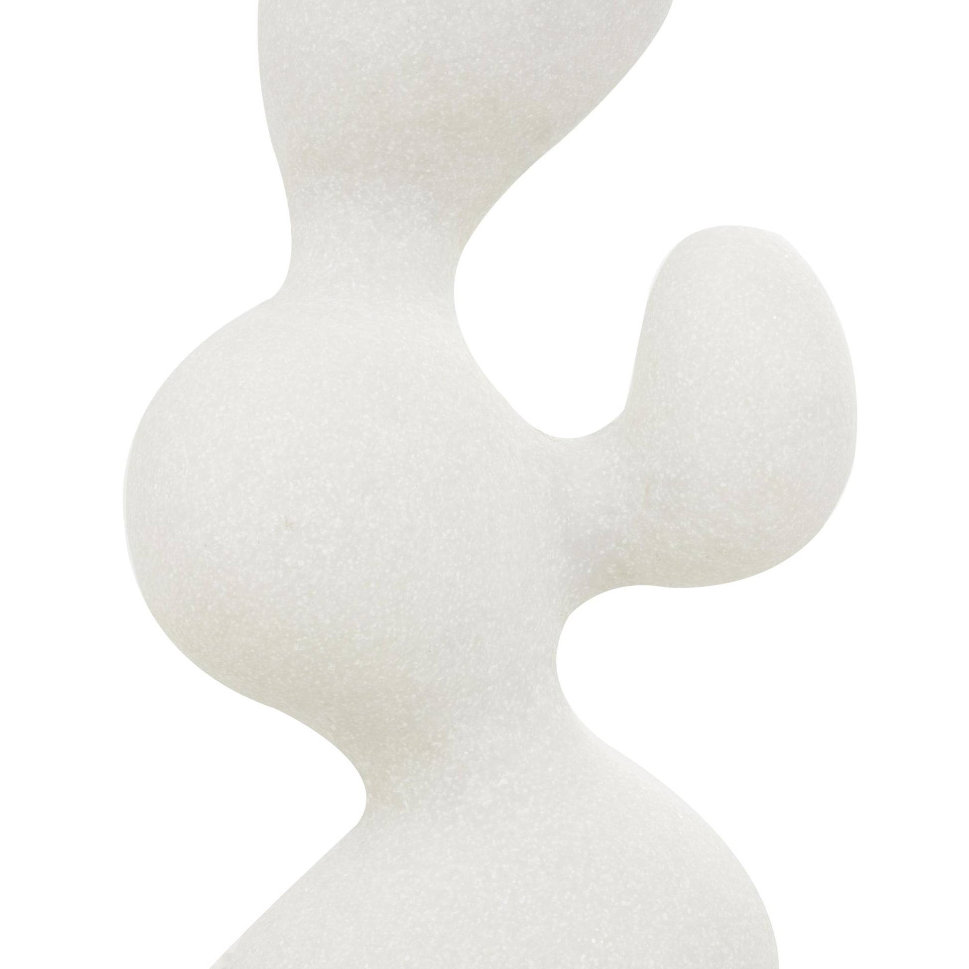 Abstract White Polystone Curved Shaped Decorative Sculpture with Speckled Texturing