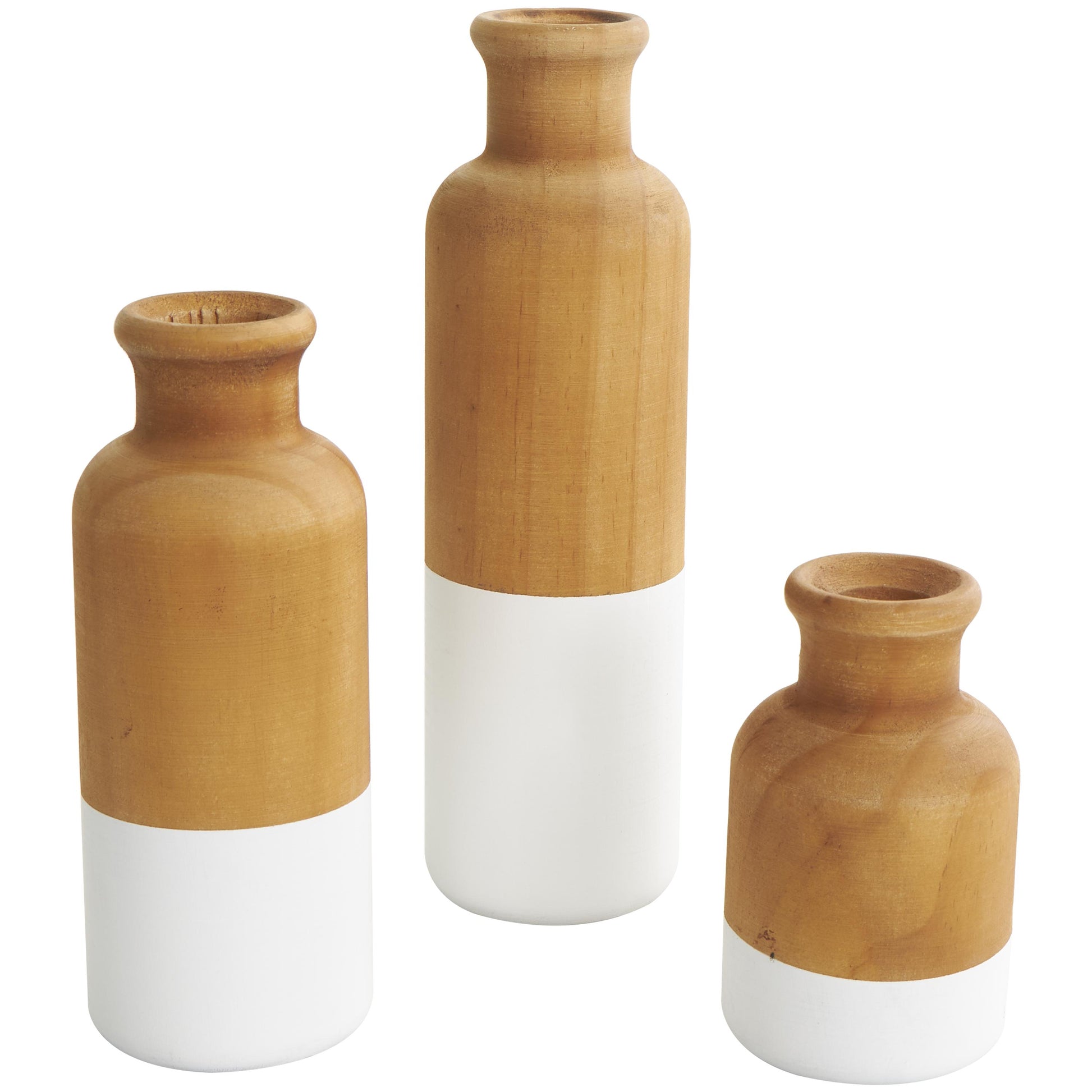 Set of 3 Wood Colorblock Decorative Vase with White Bases Set of 3 10", 8", 5"H