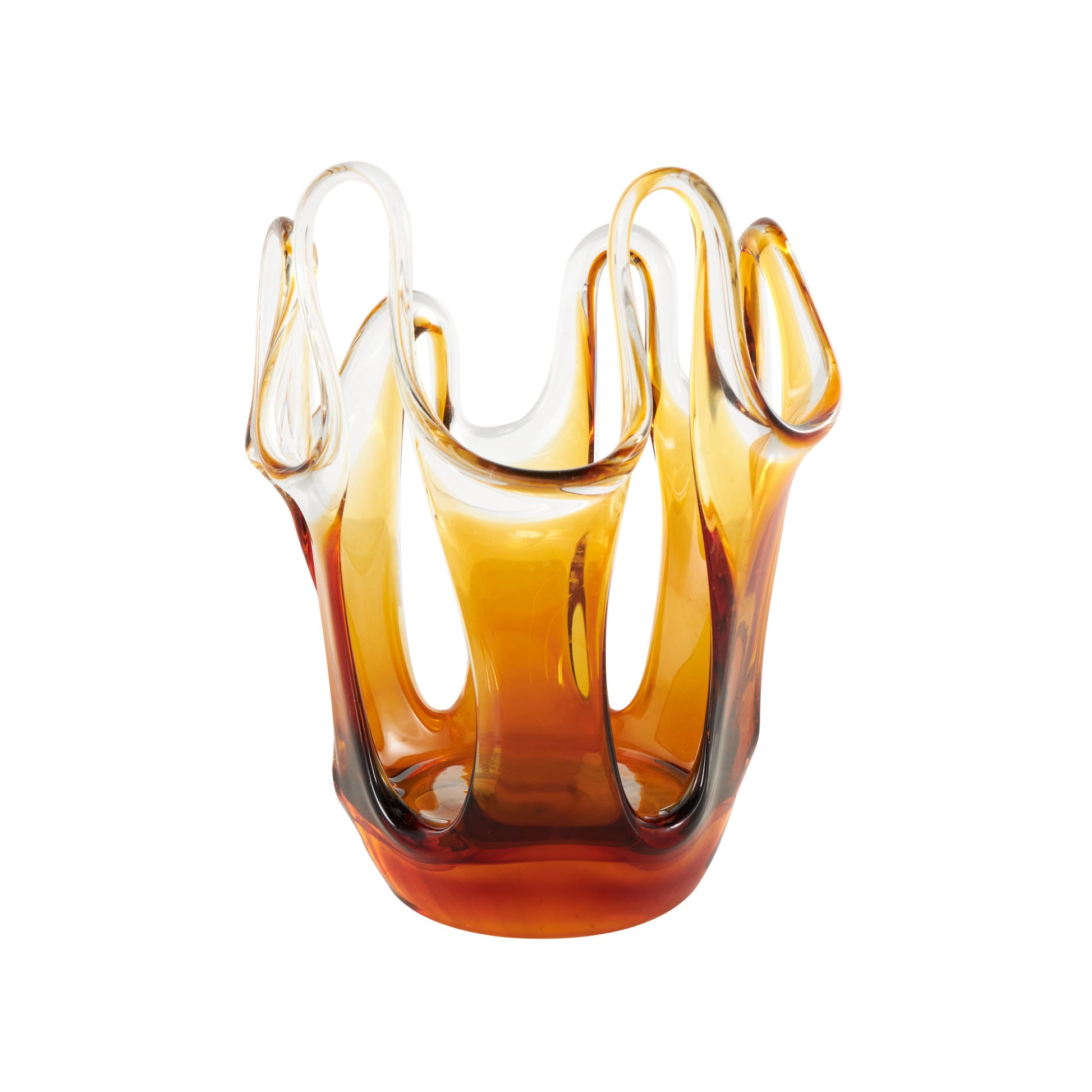 Abstract Orange Glass Ombre Decorative Vase with Wavy Oval Cutouts