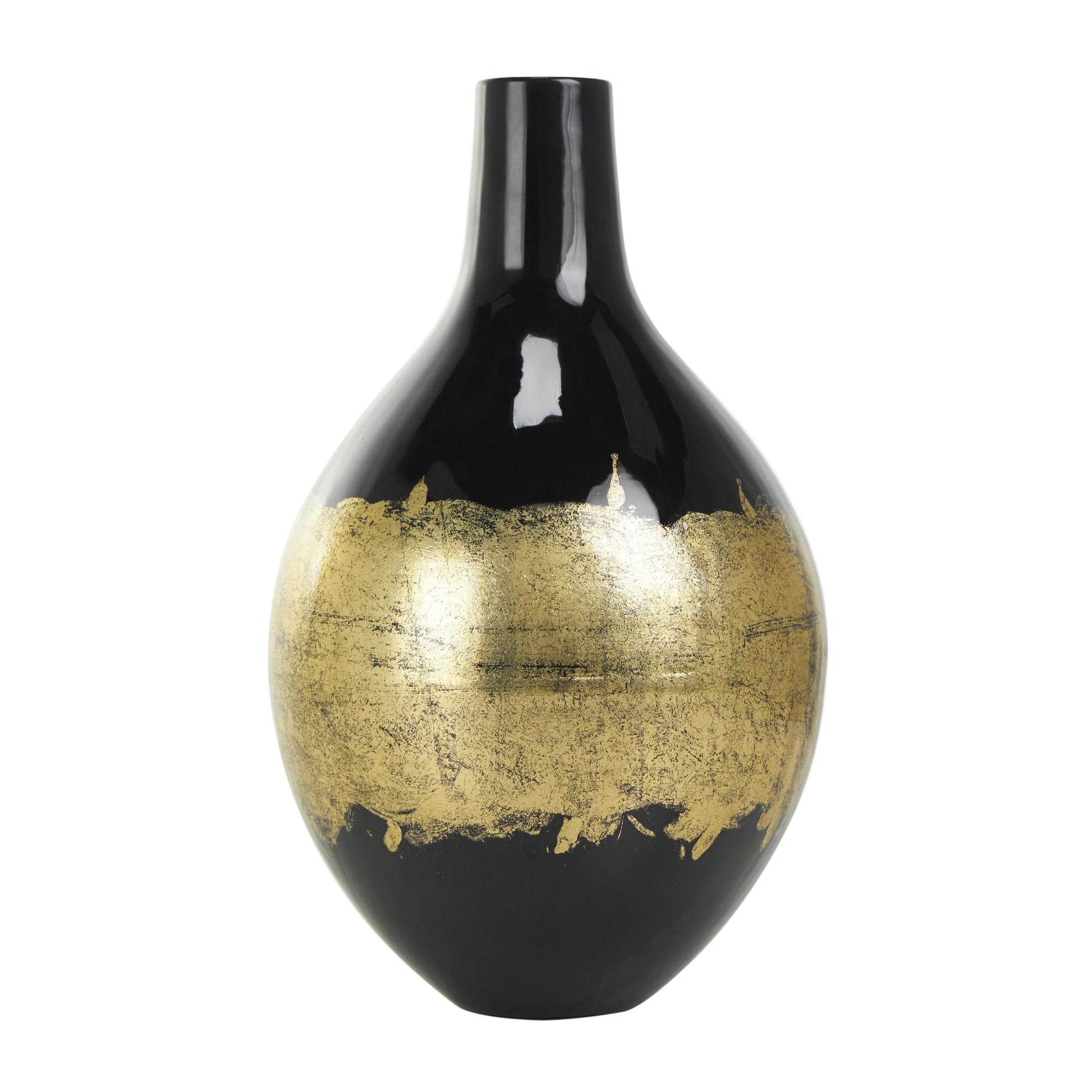 Black Metal Abstract Decorative Vase with Gold Detailing