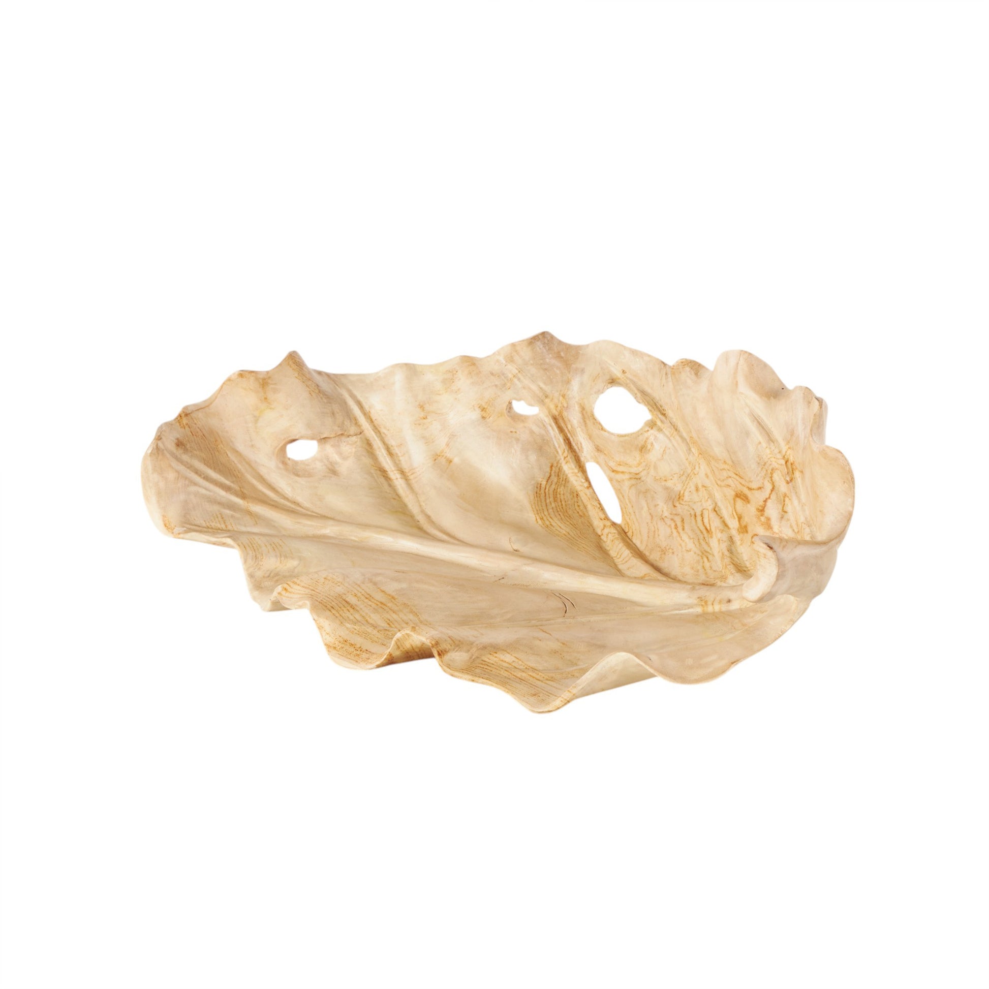 Leaf Light Brown Teak Wood Handmade Carved Living Room Decor Tray