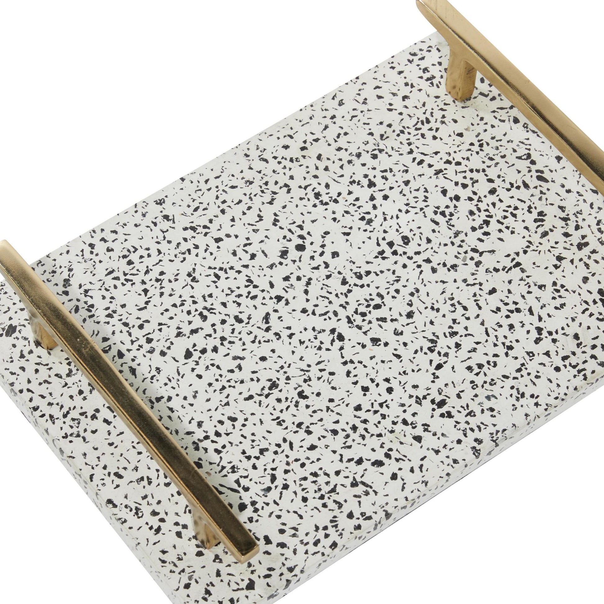 Set of 2 Marble Living Room Decor Tray with Gold Handles