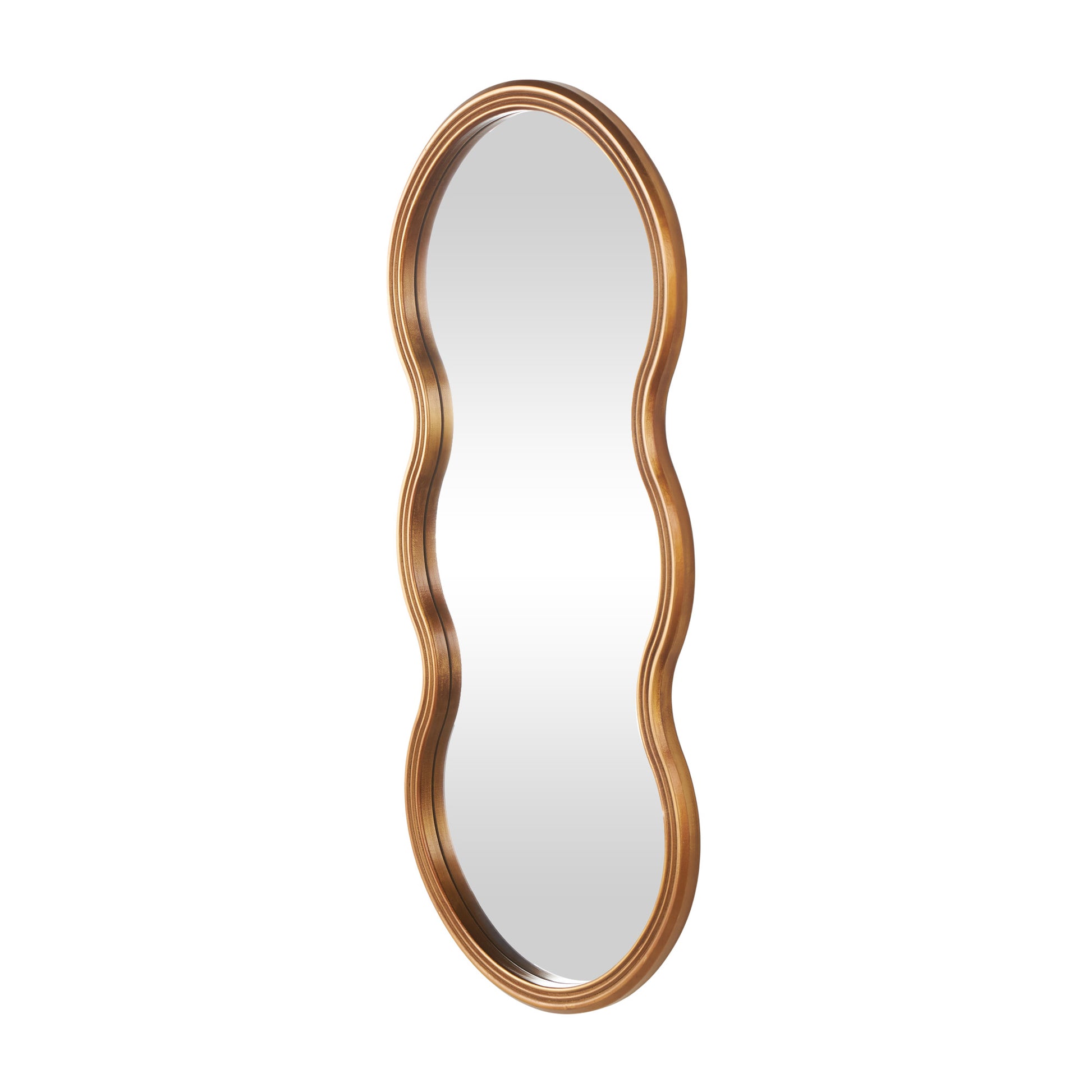 Gold Wooden Wavy Shaped Room Wall Mirror with Ribbed Frame