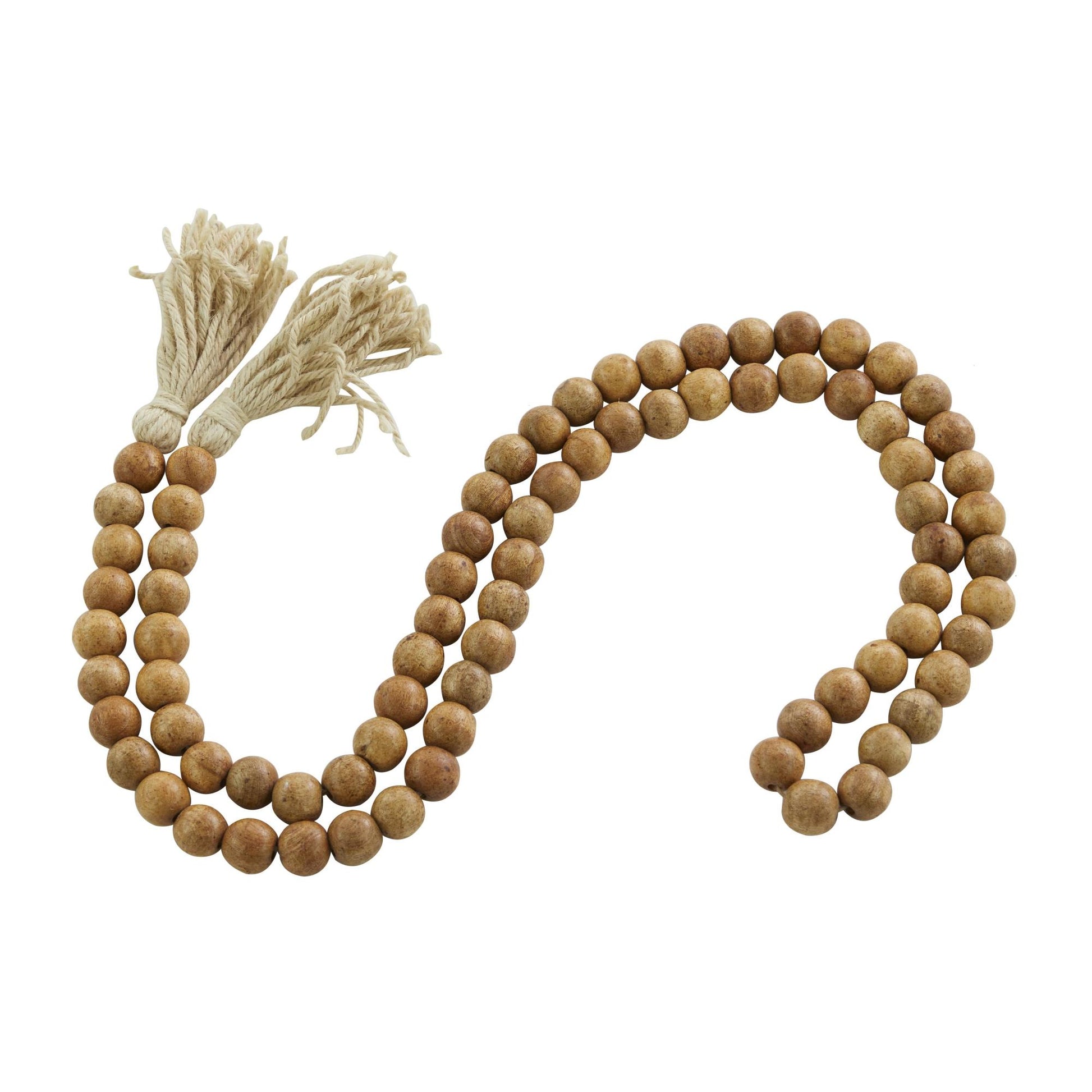 Mango Wood Handmade Round Long Carved Beaded Garland with Tassel