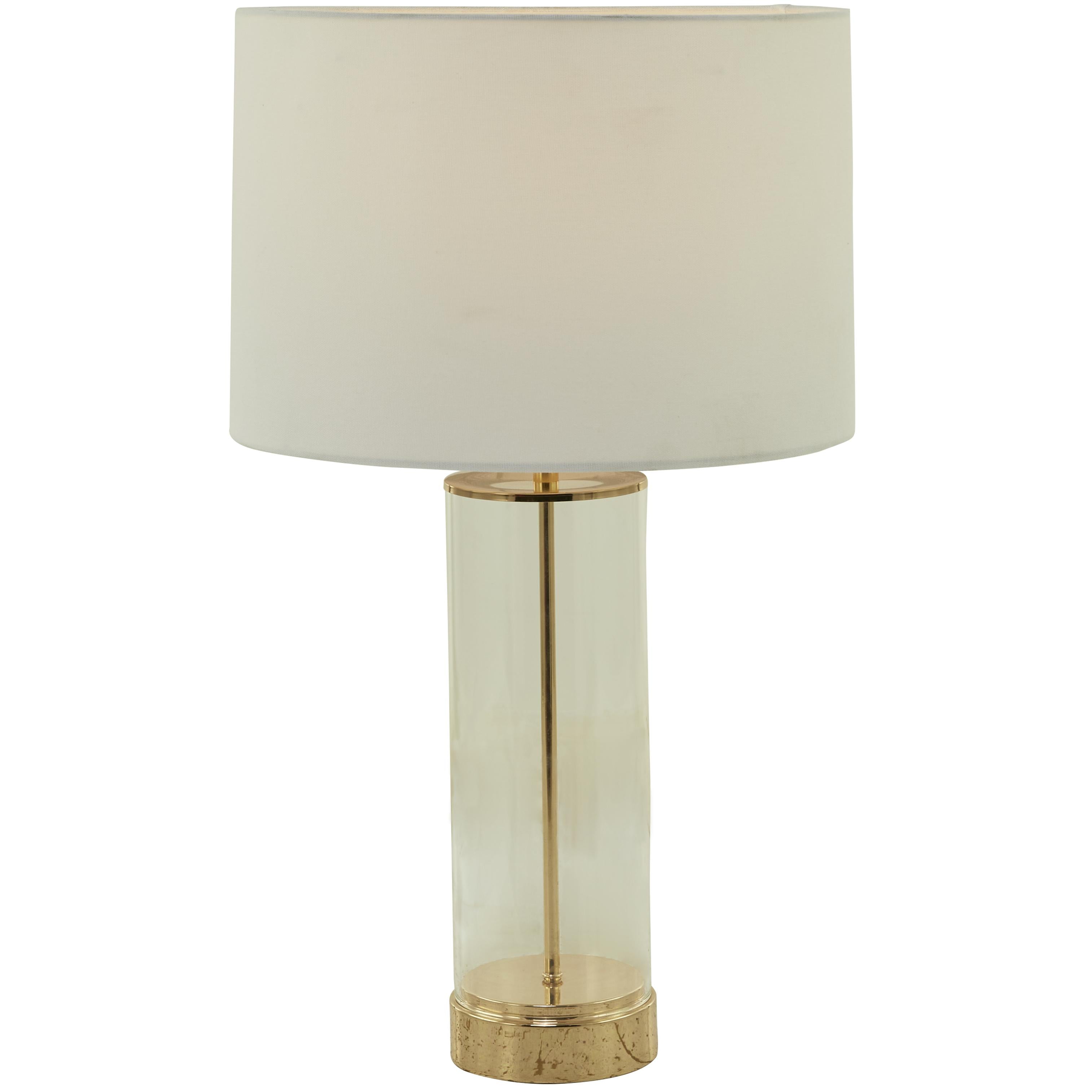 CosmoLiving by Cosmopolitan Gold Tempered Glass Transparent Base Room Table Lamp with Drum Shade