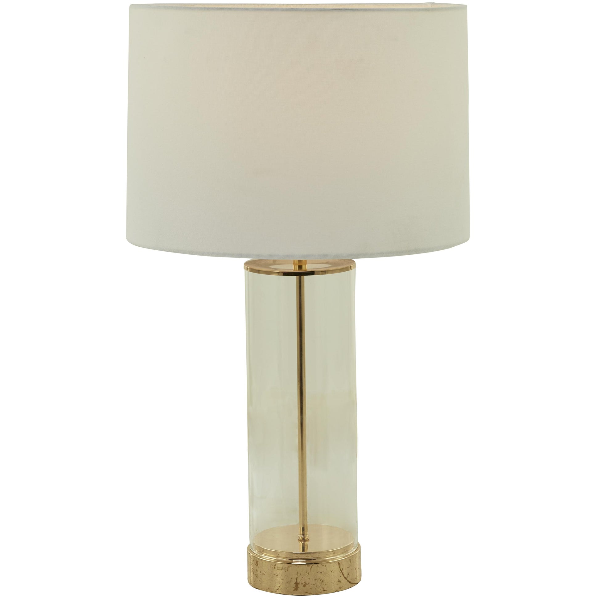 CosmoLiving by Cosmopolitan Gold Tempered Glass Transparent Base Room Table Lamp with Drum Shade