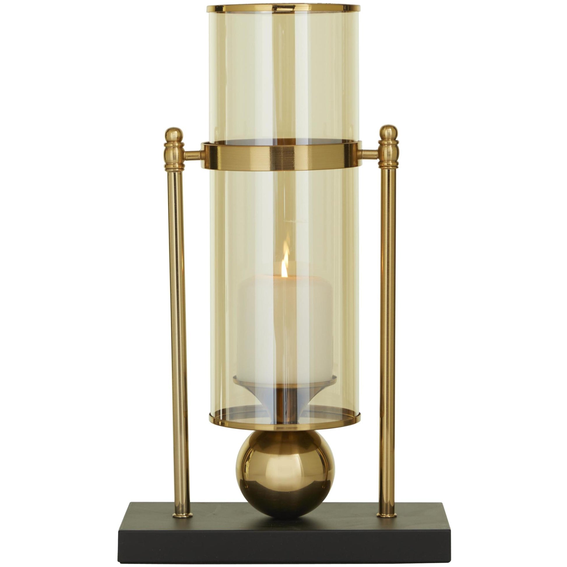 CosmoLiving by Cosmopolitan Gold Metal Iridescent Pillar Room Hurricane Lamp with Ball Accent and Black Base