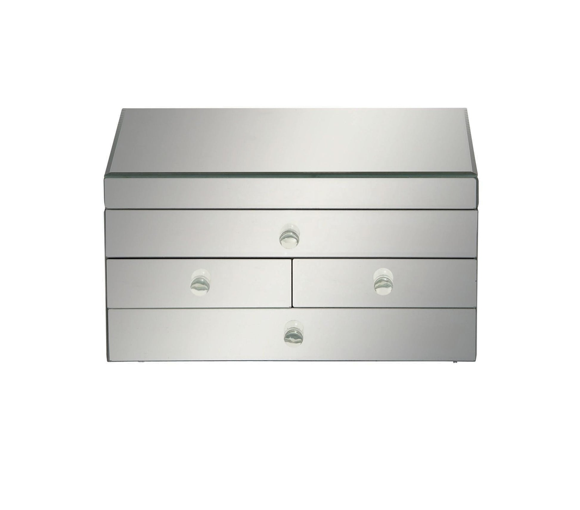 Silver Glass Mirrored 4 Drawer Decorative Jewelry Box with Flip Top Storage