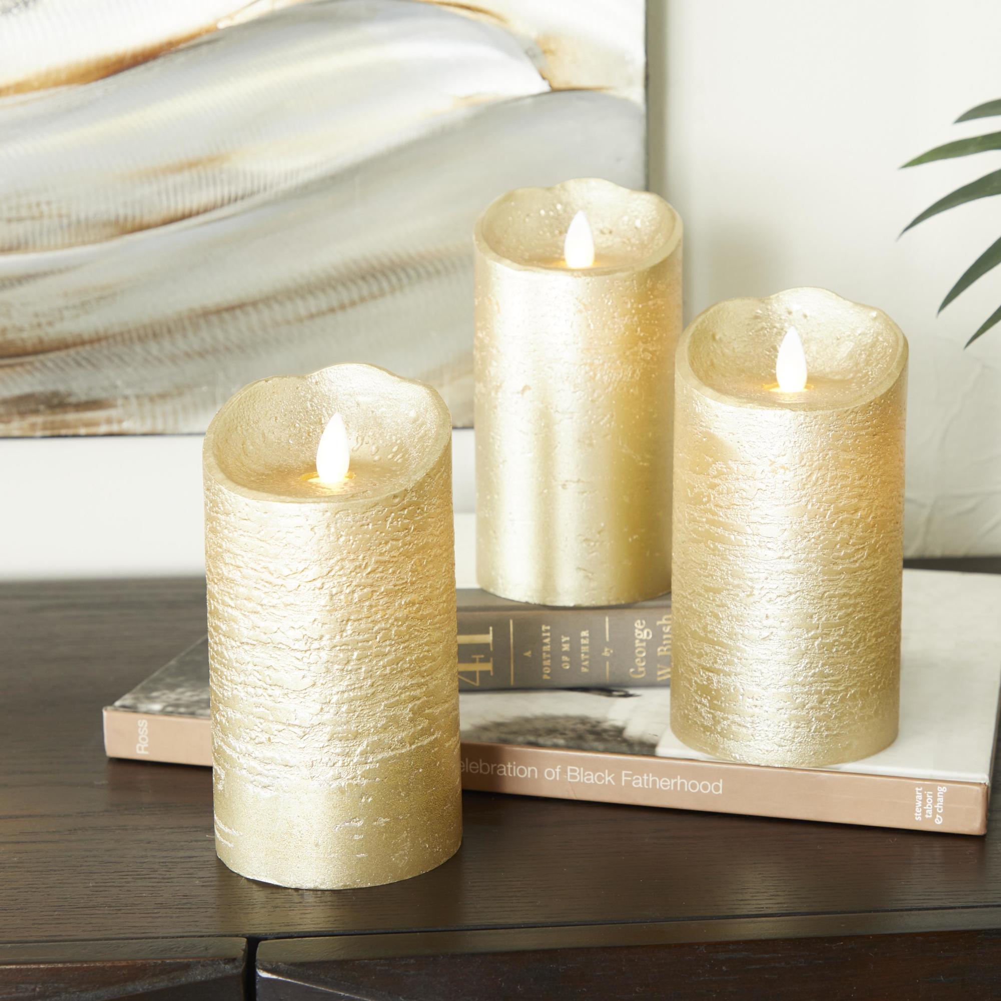 Set of 3 Wax Indoor Outdoor Flameless Candle with Remote Control