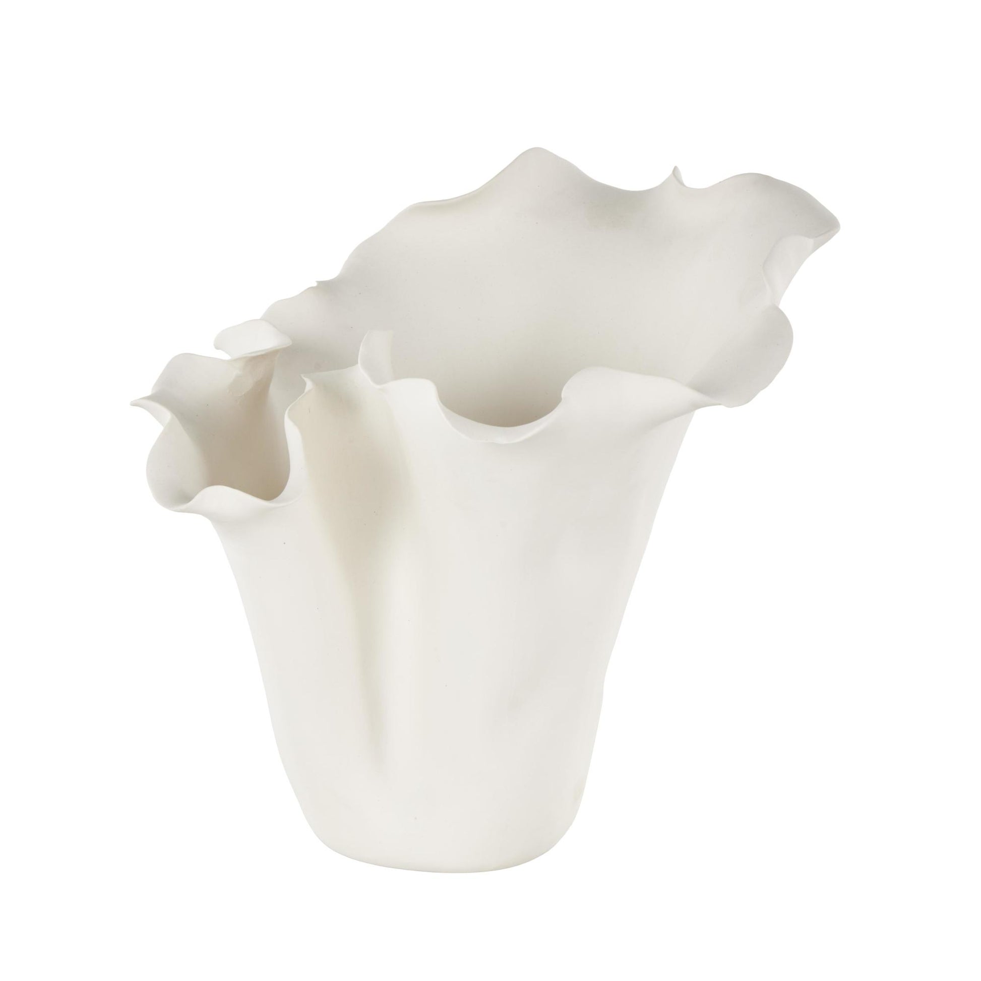 Abstract Ceramic Floral Inspired Decorative Vase with Wavy Folded Rim