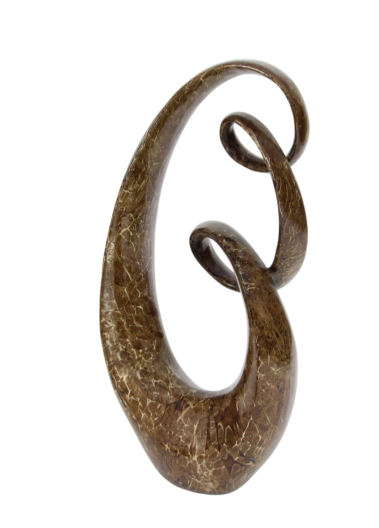 Abstract Brown Polystone Tall Textured Swirl Decorative Sculpture