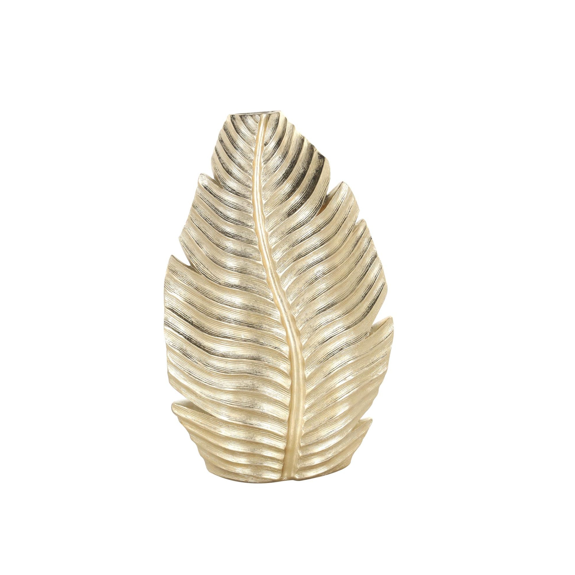 Leaf Gold Polystone Curved Metallic Decorative Vase