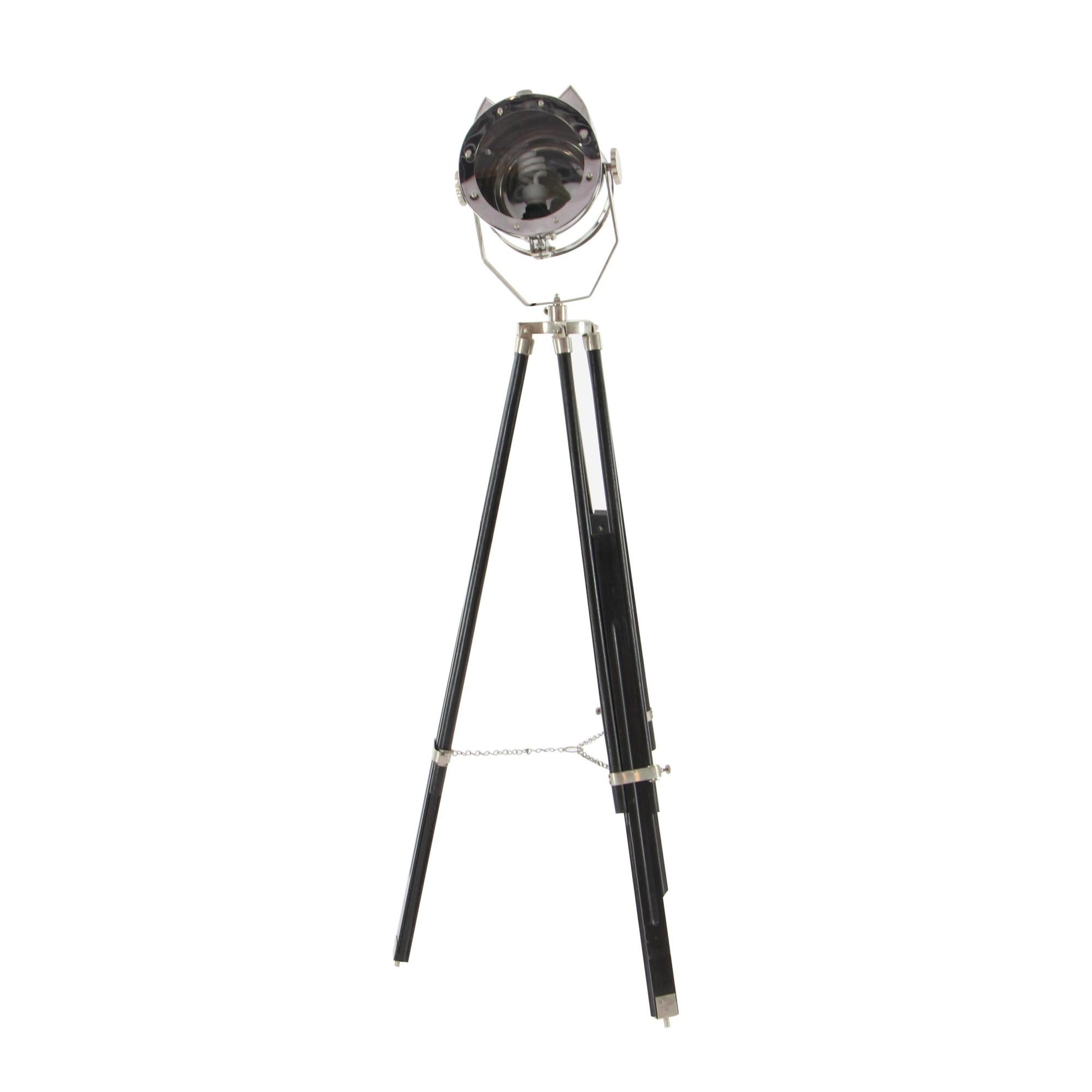 Black Wood Spotlight Room Floor Lamp with Silver Metal Accents
