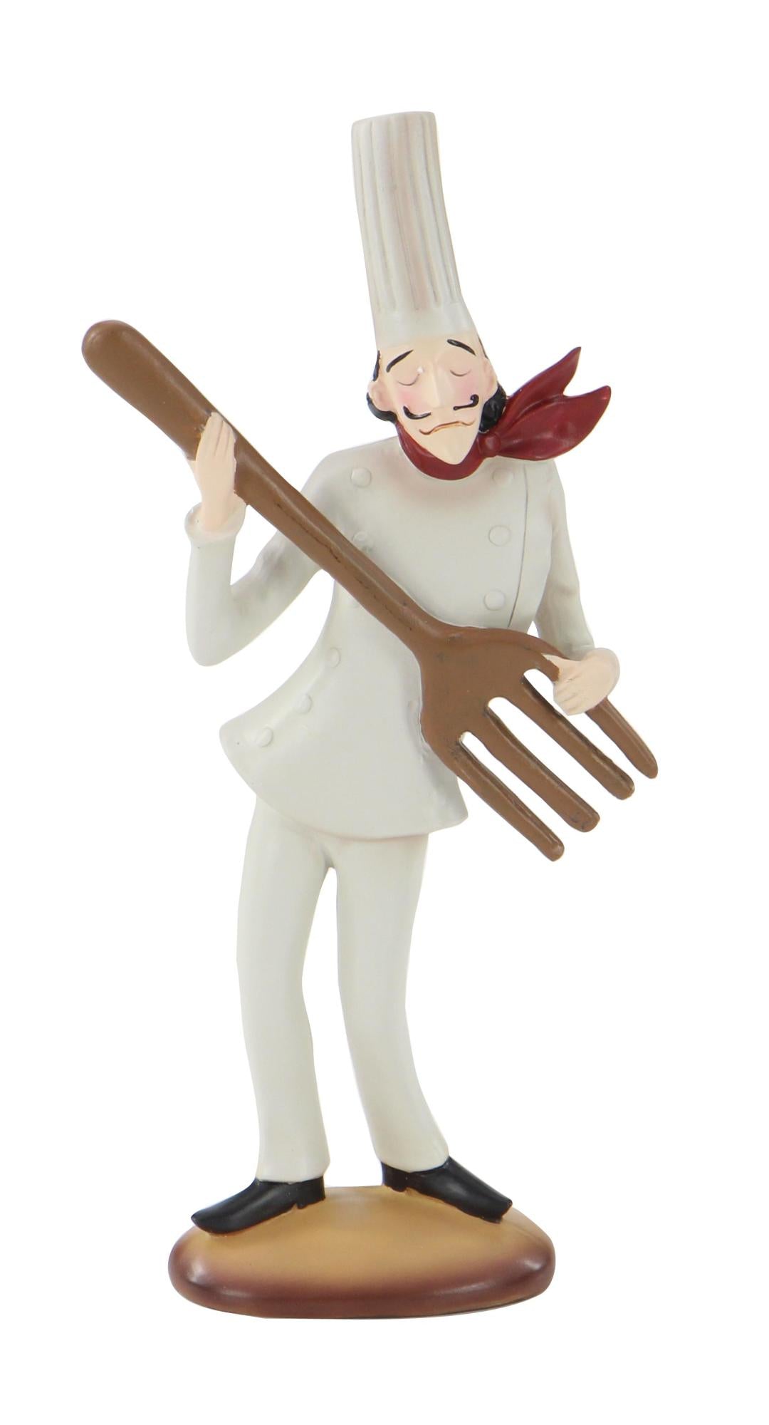 Set of 3 Chef White Polystone Decorative Sculpture with Musical Instruments
