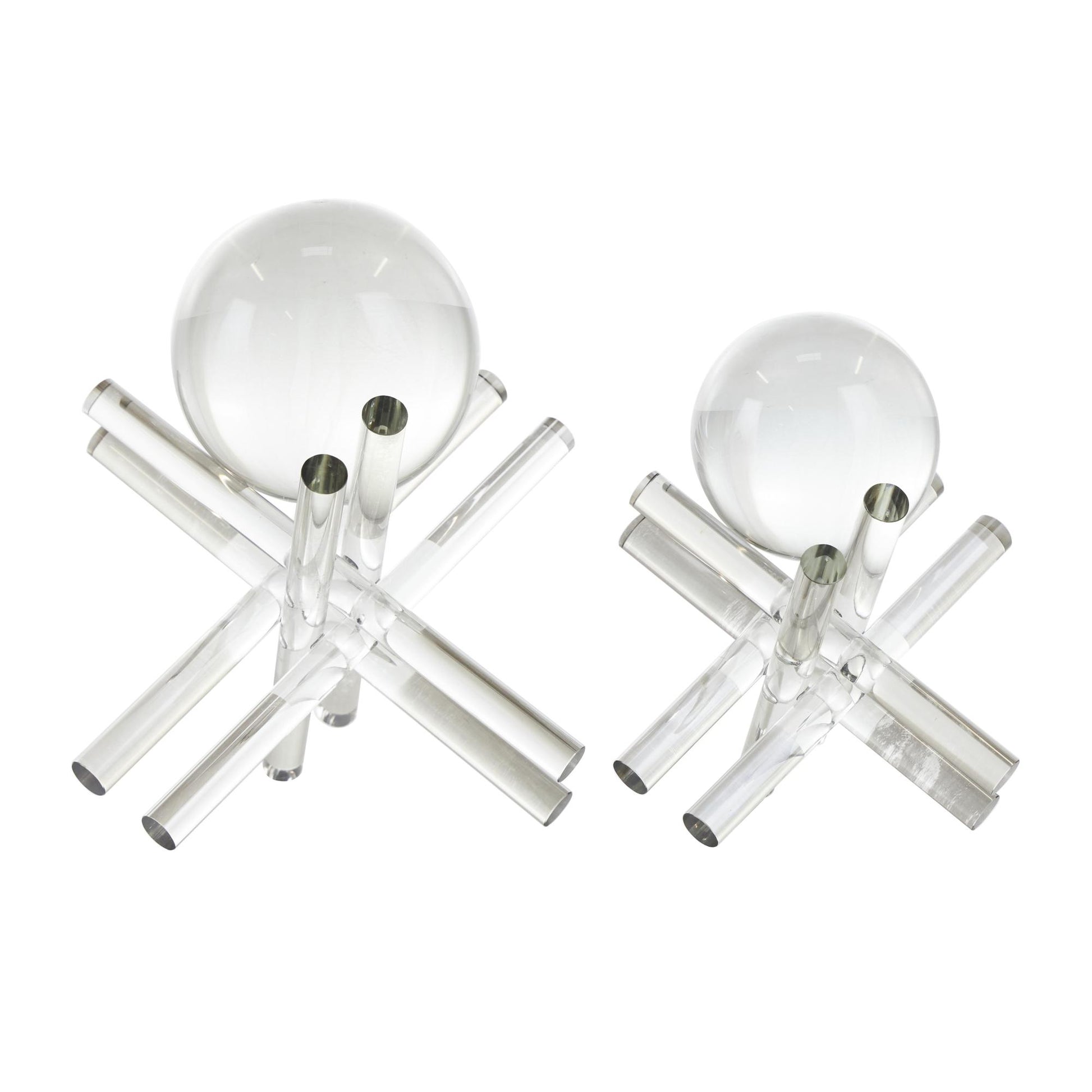 Set of 2 Jack Clear Crystal Inspired Decorative Sculpture with Clear Resting Orbs