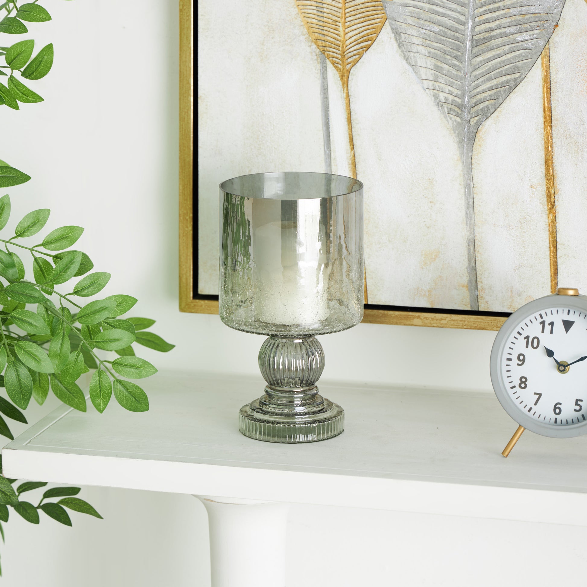 Black Glass Handmade Turned Style Pillar Room Hurricane Lamp with Smoked Glass Finish