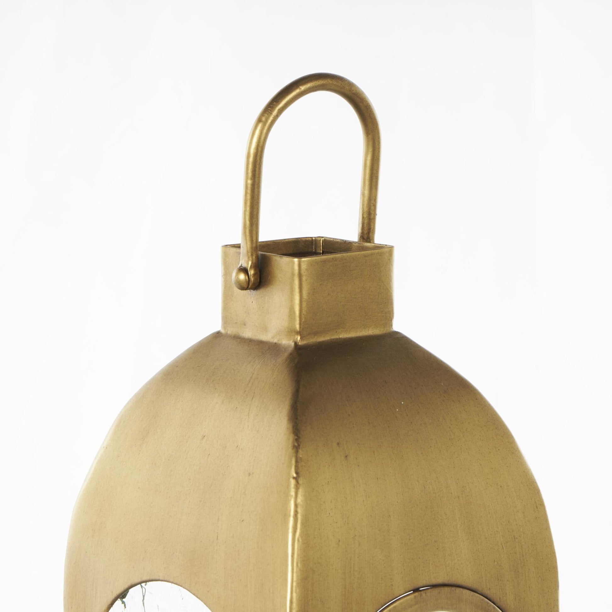 Gold Metal Arched Indoor Outdoor Candle Lantern with Top Handle