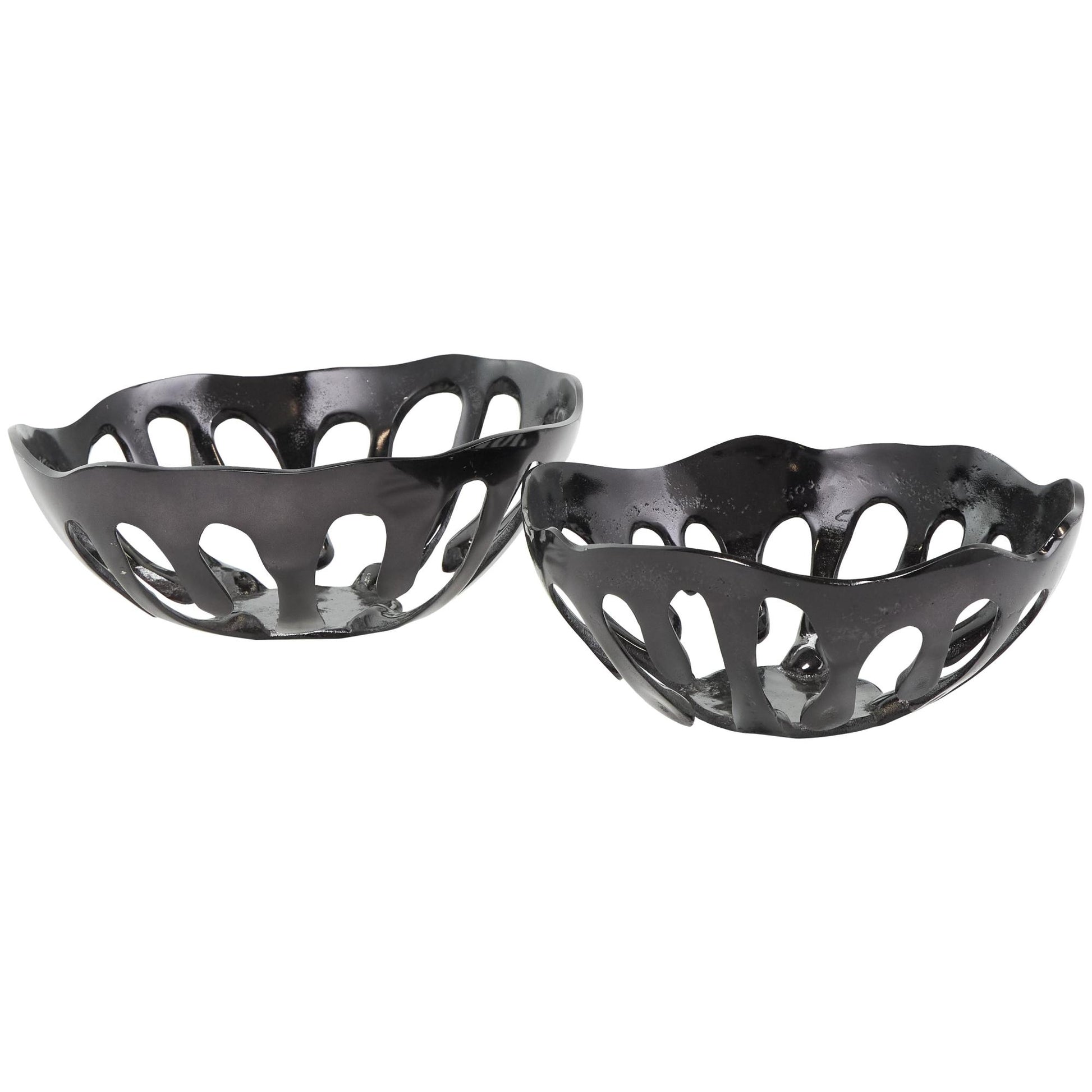 Set of 2 Abstract Aluminum Metal Drip Large Decorative Bowl with Melting Designed Body